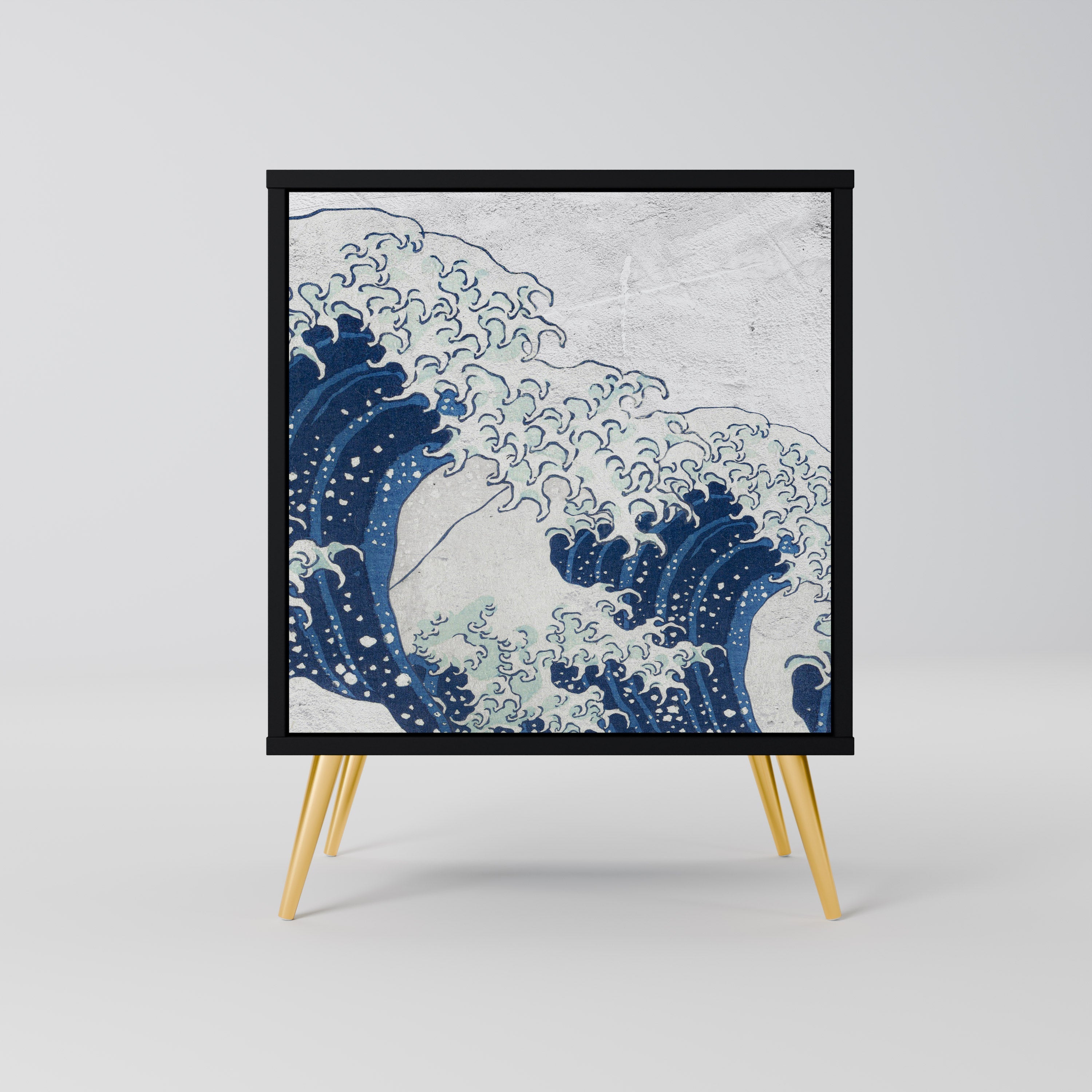 THE GREAT WAVE AT KANAGAWA Aparador de 1 Porta em Acabamento Preto