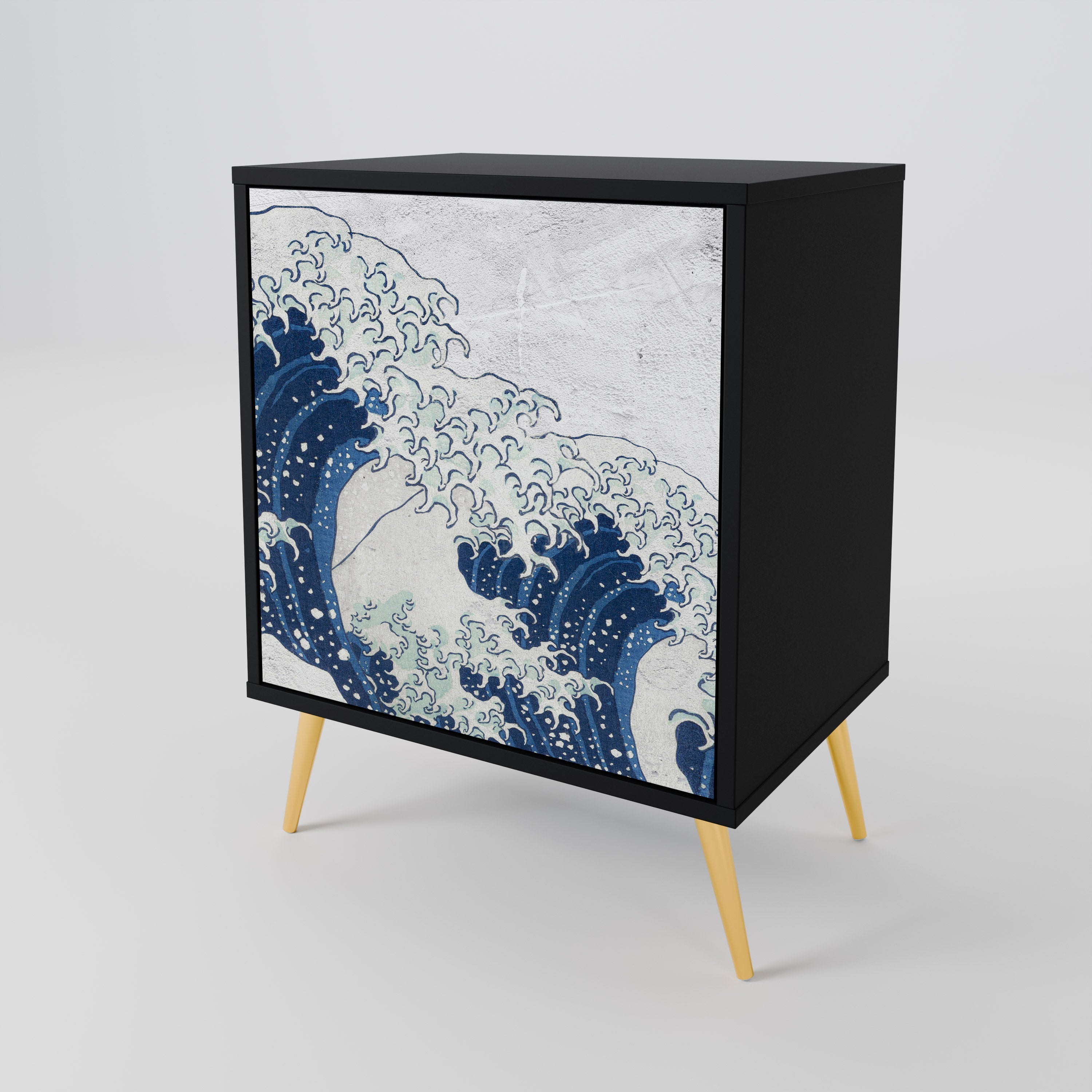THE GREAT WAVE AT KANAGAWA Aparador de 1 Porta em Acabamento Preto