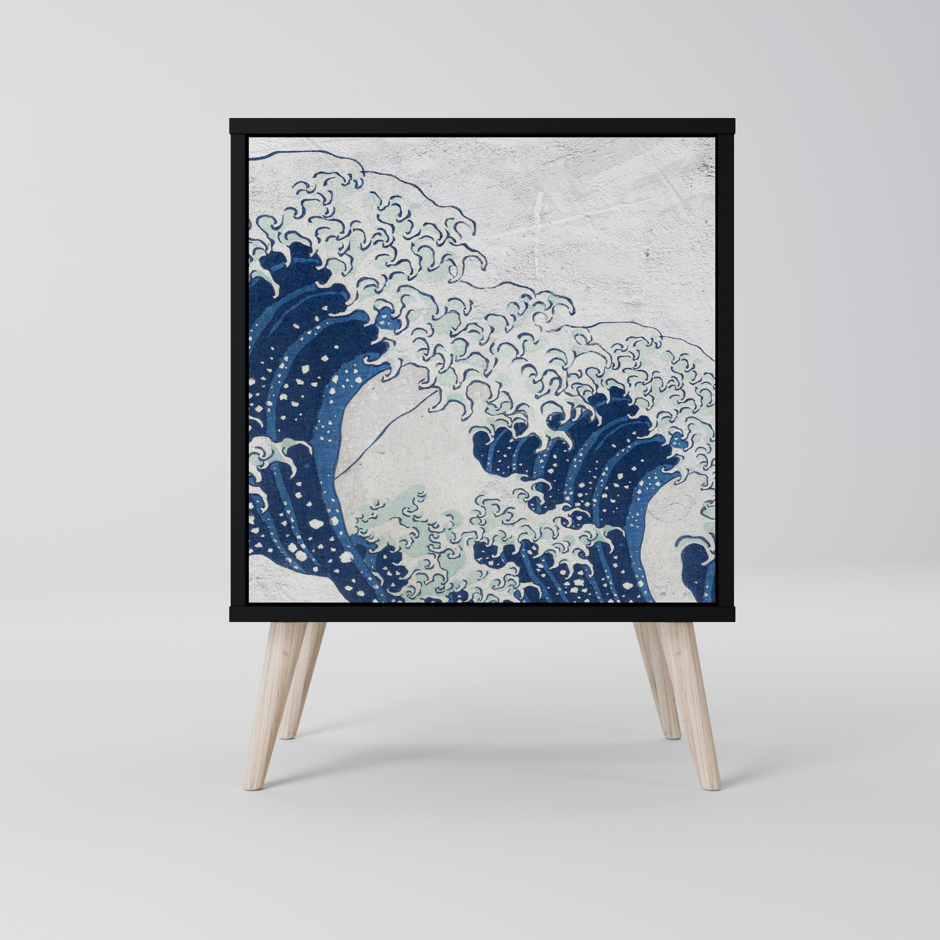 THE GREAT WAVE AT KANAGAWA Aparador de 1 Porta em Acabamento Preto