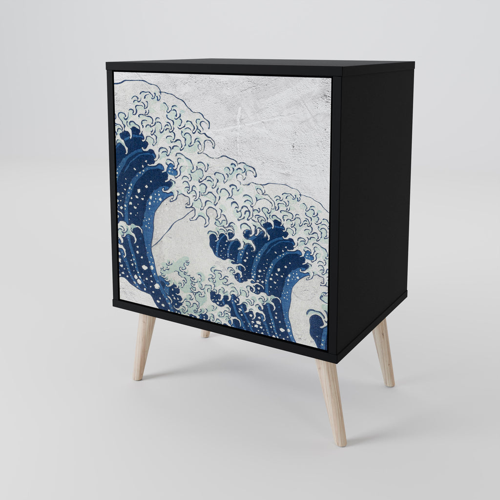THE GREAT WAVE AT KANAGAWA Aparador de 1 Porta em Acabamento Preto