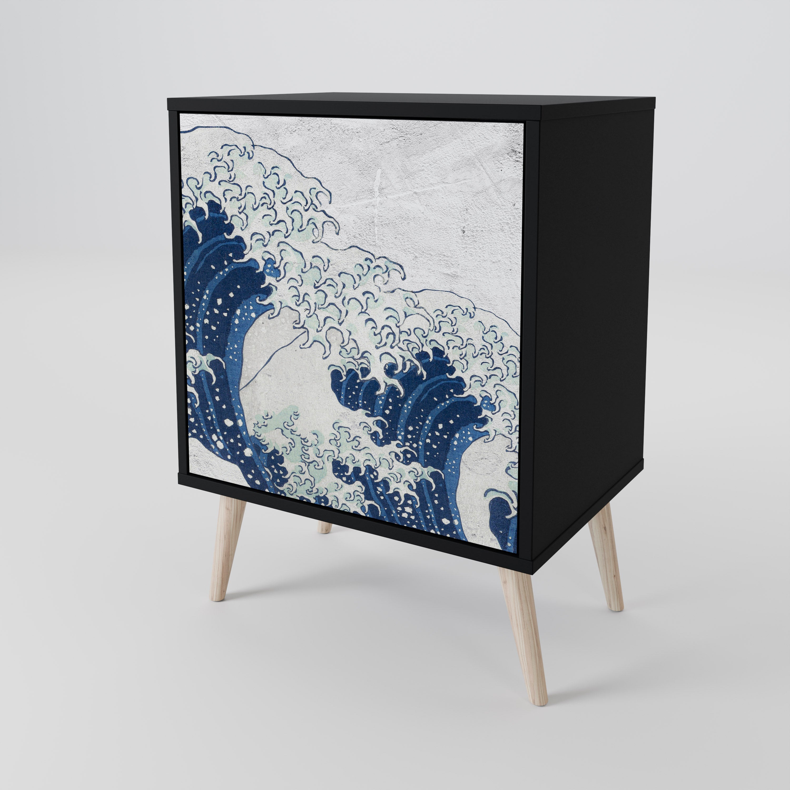 THE GREAT WAVE AT KANAGAWA Aparador de 1 Porta em Acabamento Preto