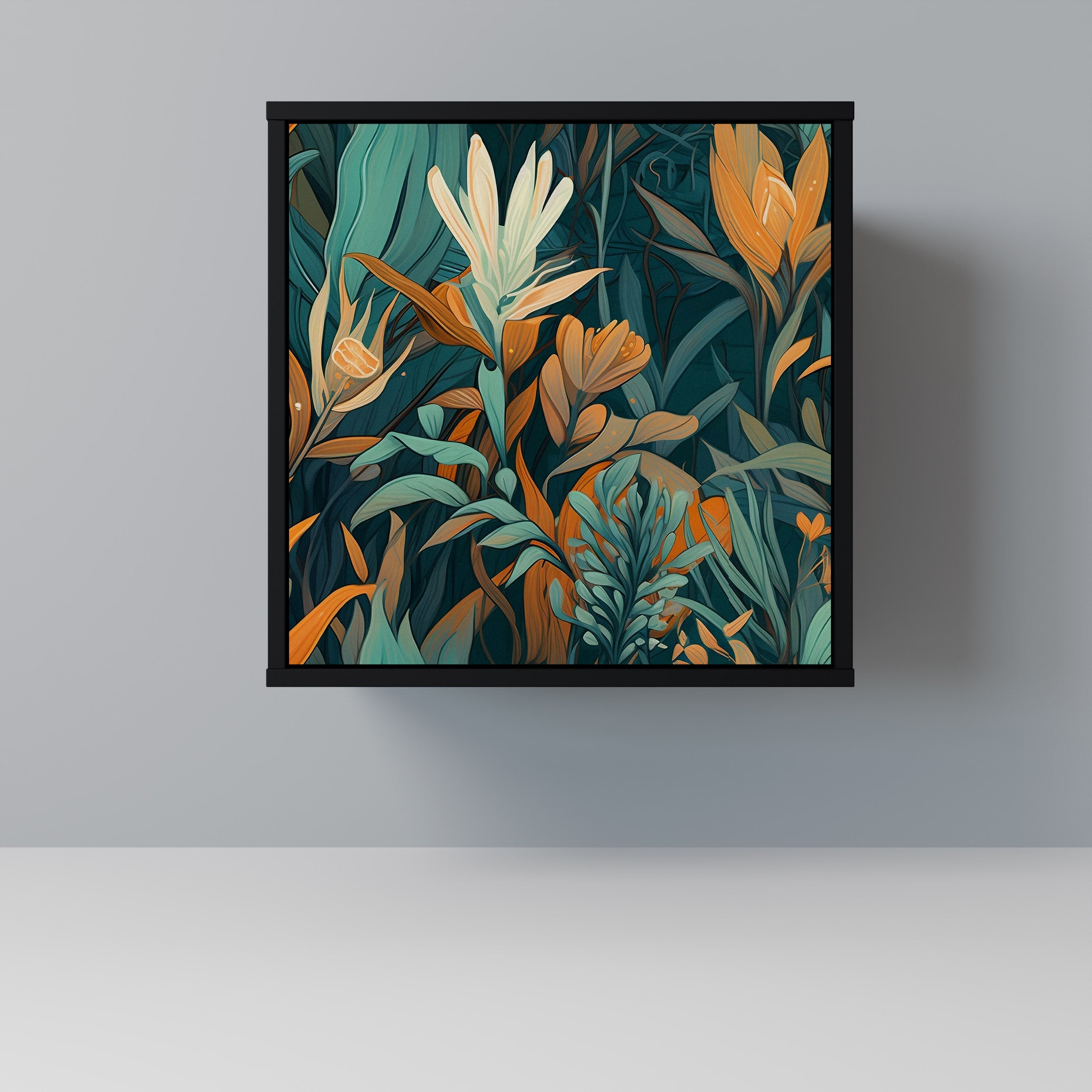 FLORAL SERENITY Aparador de 1 Porta em Acabamento Preto