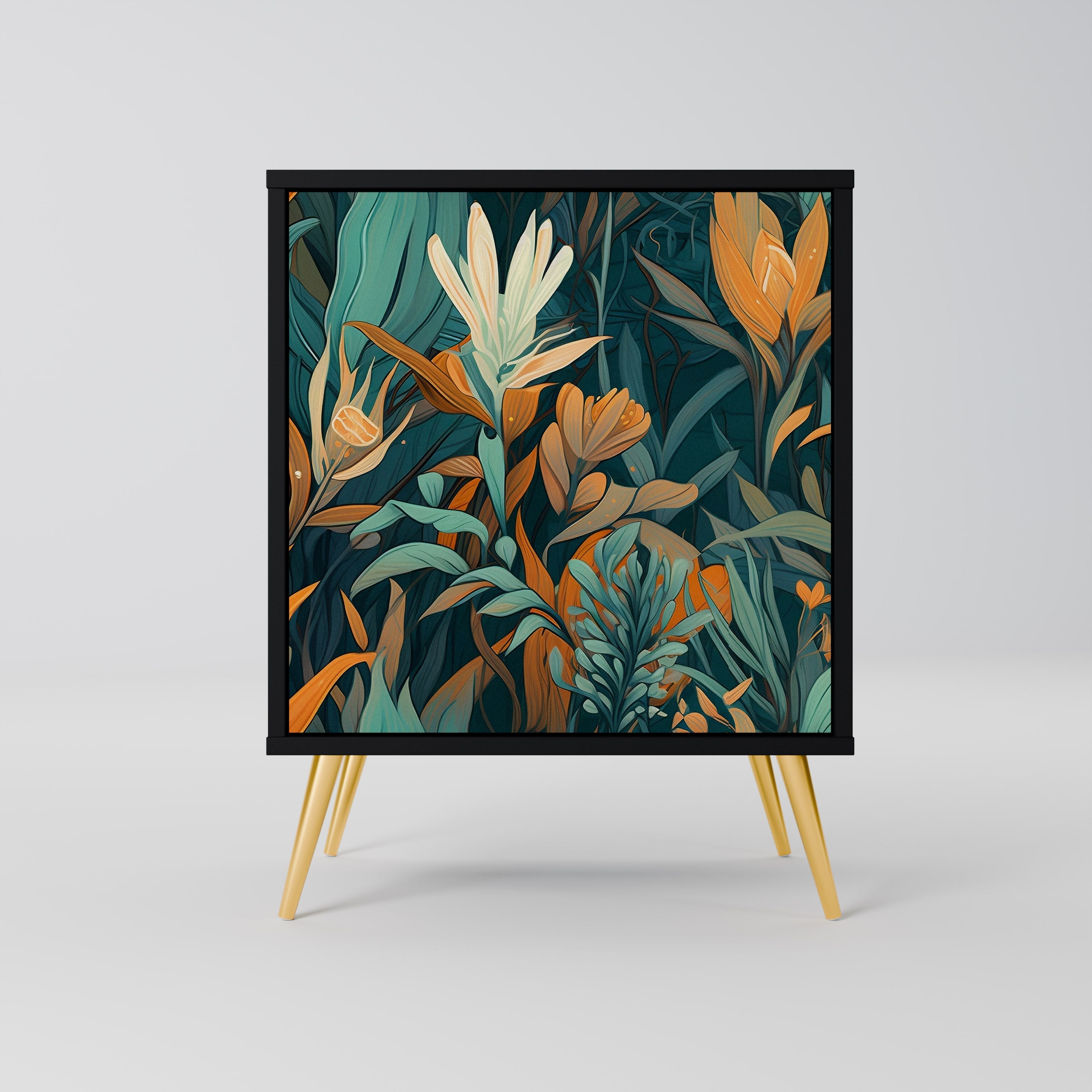 FLORAL SERENITY Aparador de 1 Porta em Acabamento Preto