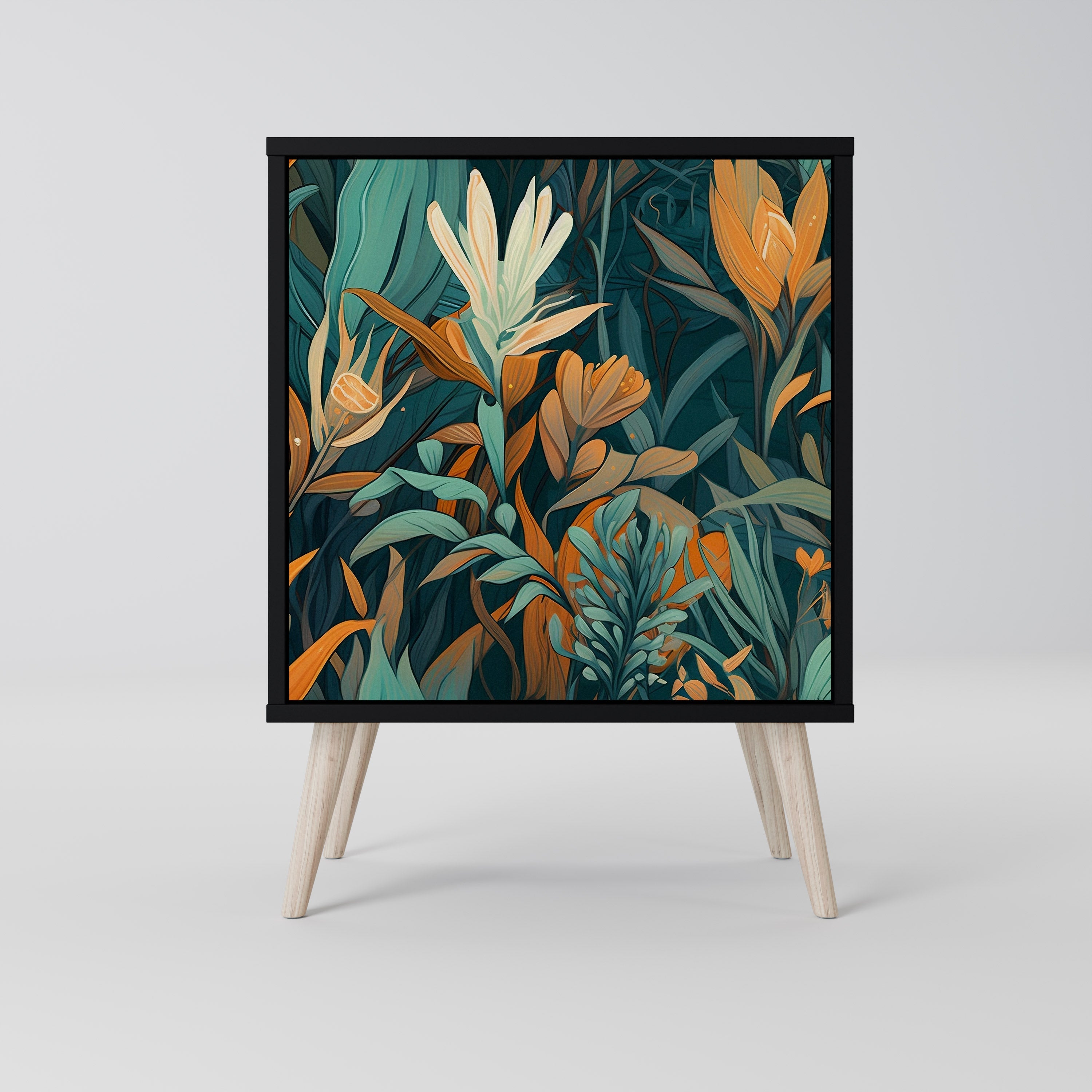 FLORAL SERENITY Aparador de 1 Porta em Acabamento Preto