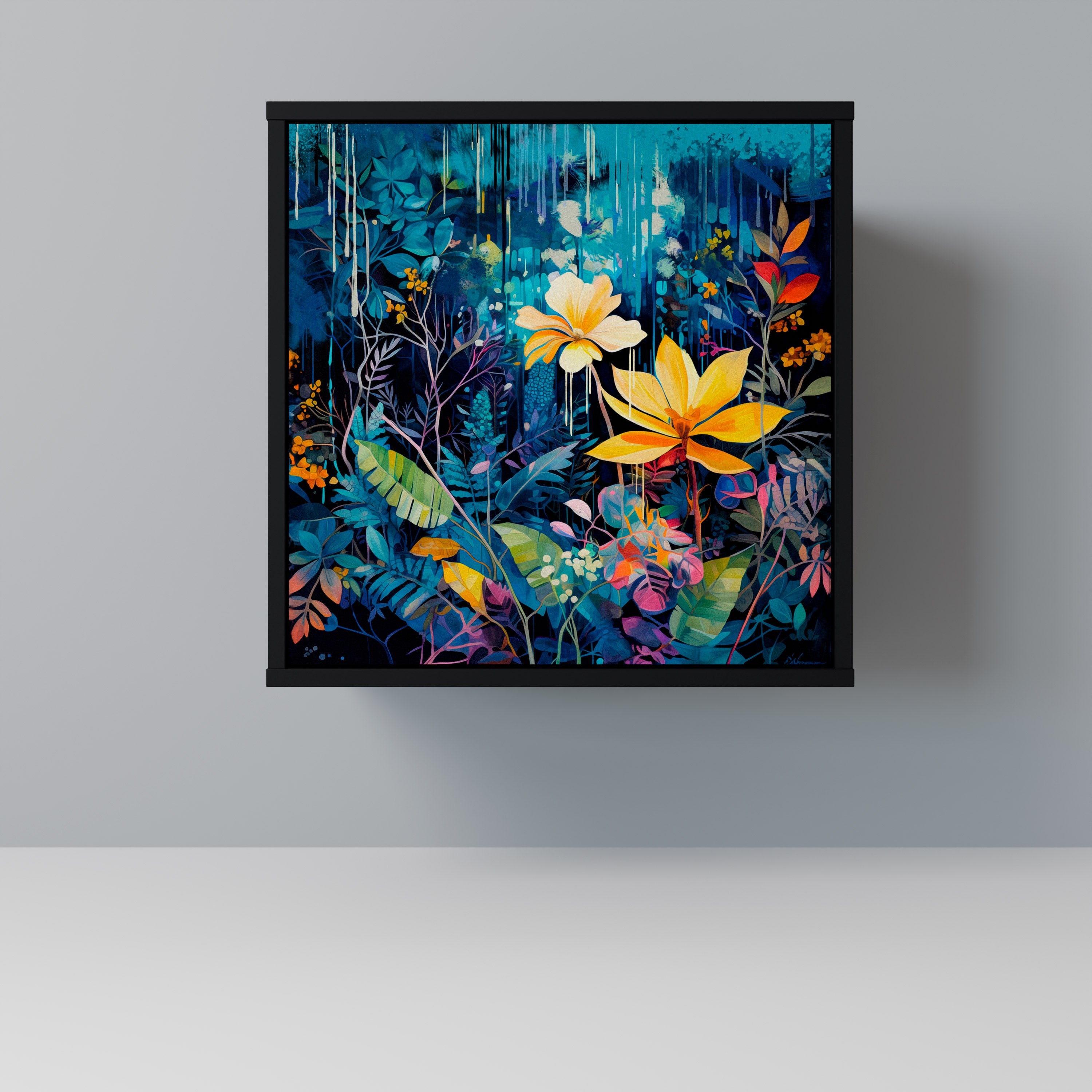 MIDNIGHT BLOSSOM Aparador de 1 Porta em Acabamento Preto