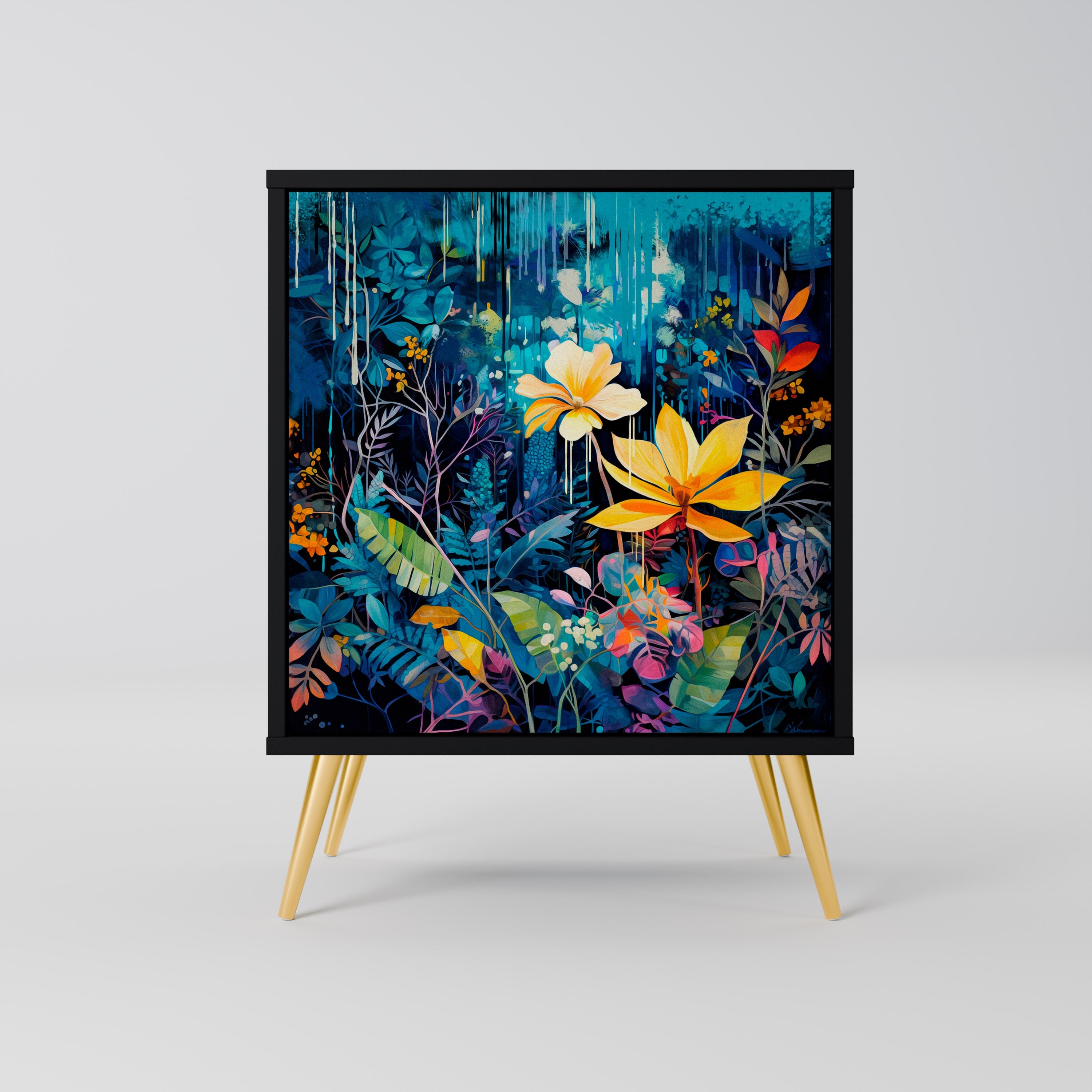 MIDNIGHT BLOSSOM Aparador de 1 Porta em Acabamento Preto