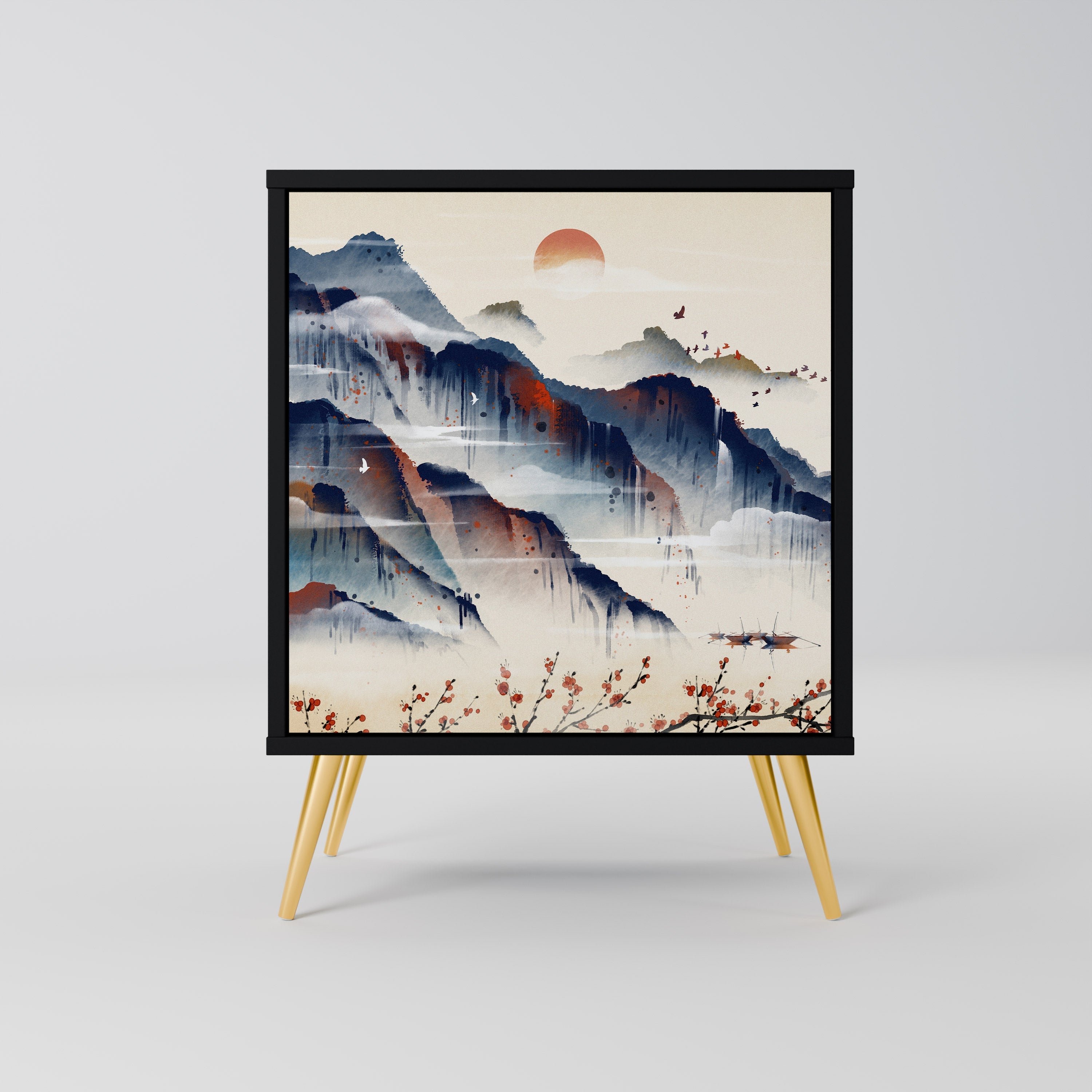 JAPANESE LANDSCAPE Aparador de 1 Porta em Acabamento Preto