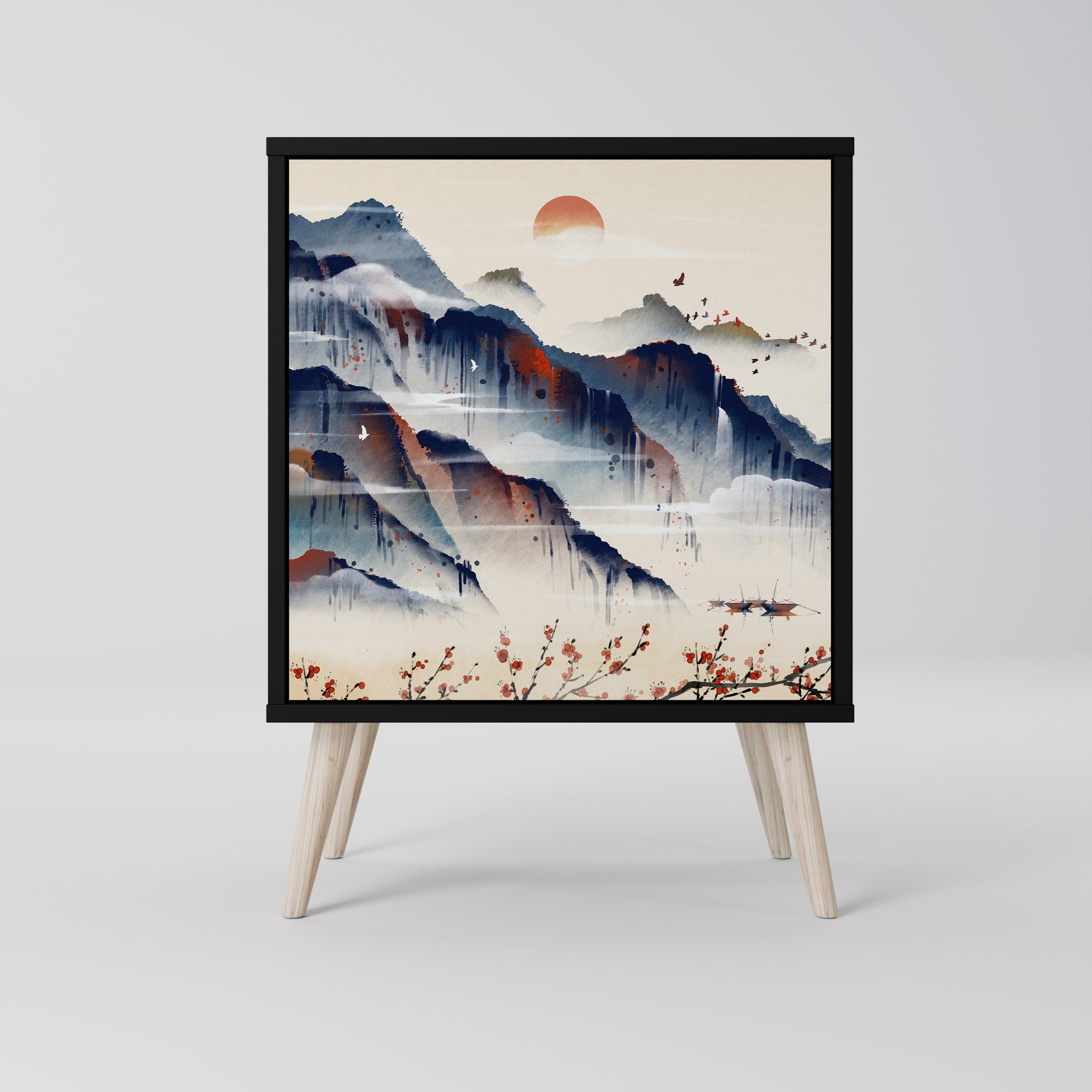 JAPANESE LANDSCAPE Aparador de 1 Porta em Acabamento Preto