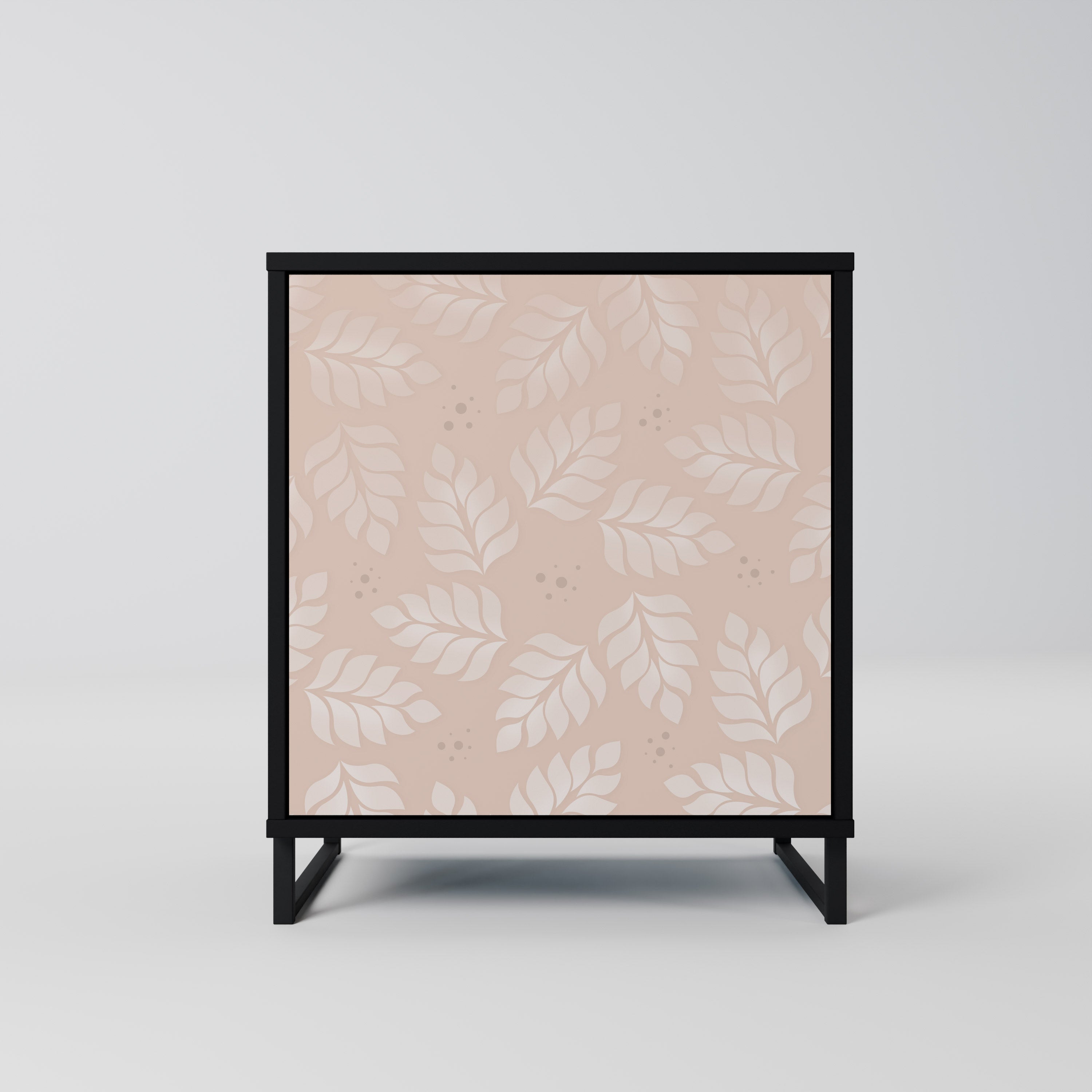 LEAVES ON BEIGE Aparador de 1 Porta em Acabamento Preto