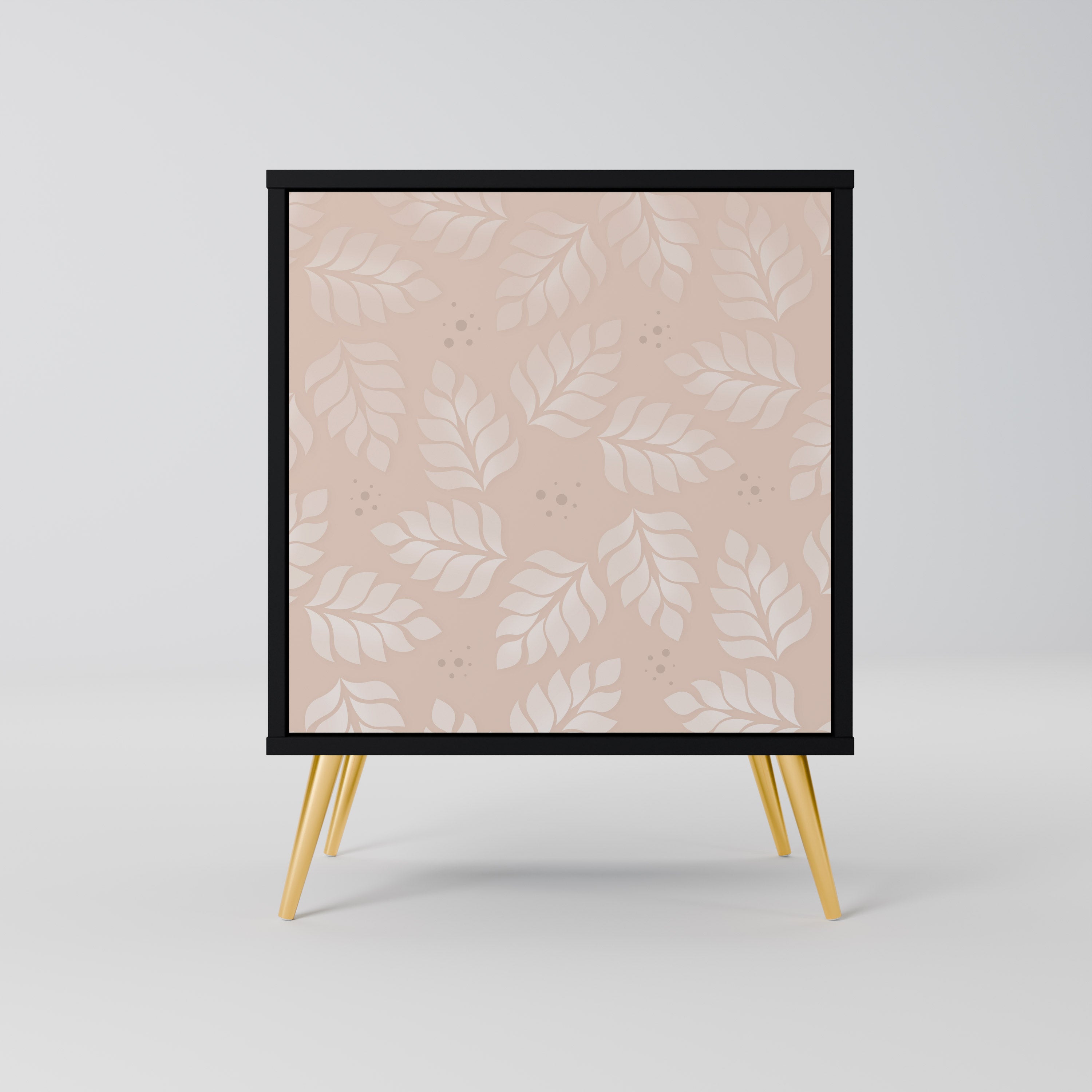 LEAVES ON BEIGE Aparador de 1 Porta em Acabamento Preto