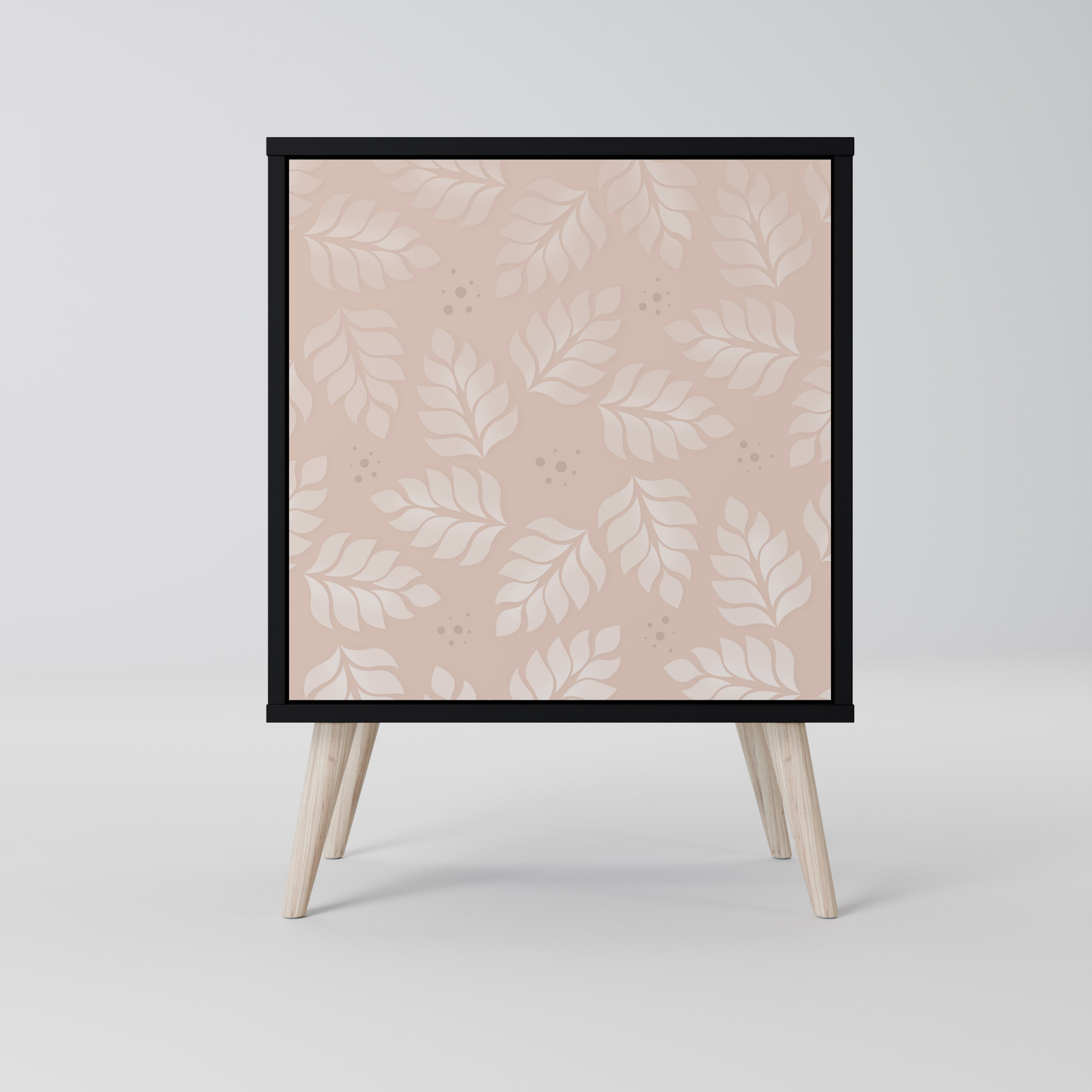 LEAVES ON BEIGE Aparador de 1 Porta em Acabamento Preto