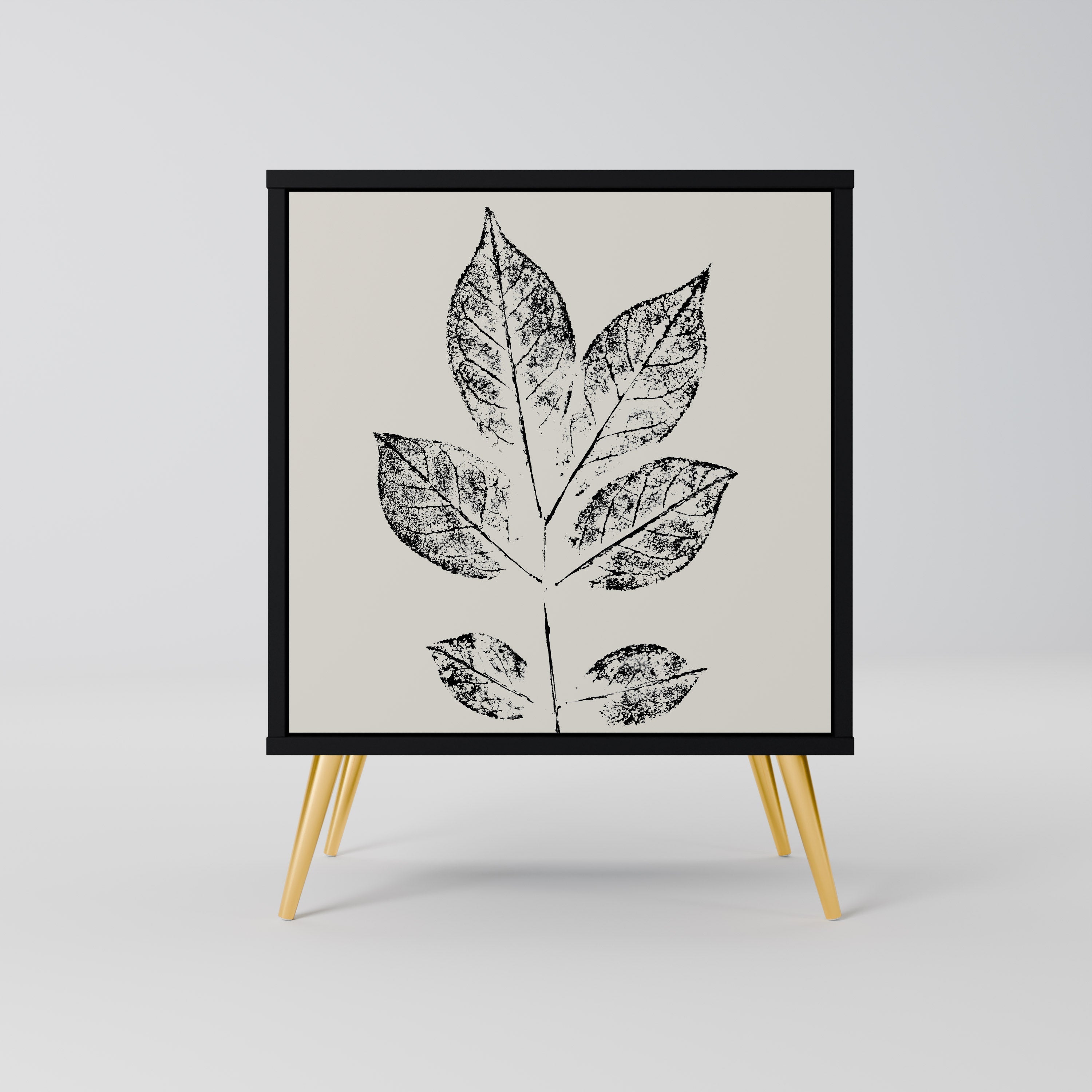 LEAFY STAMPS Aparador de 1 Porta em Acabamento Preto
