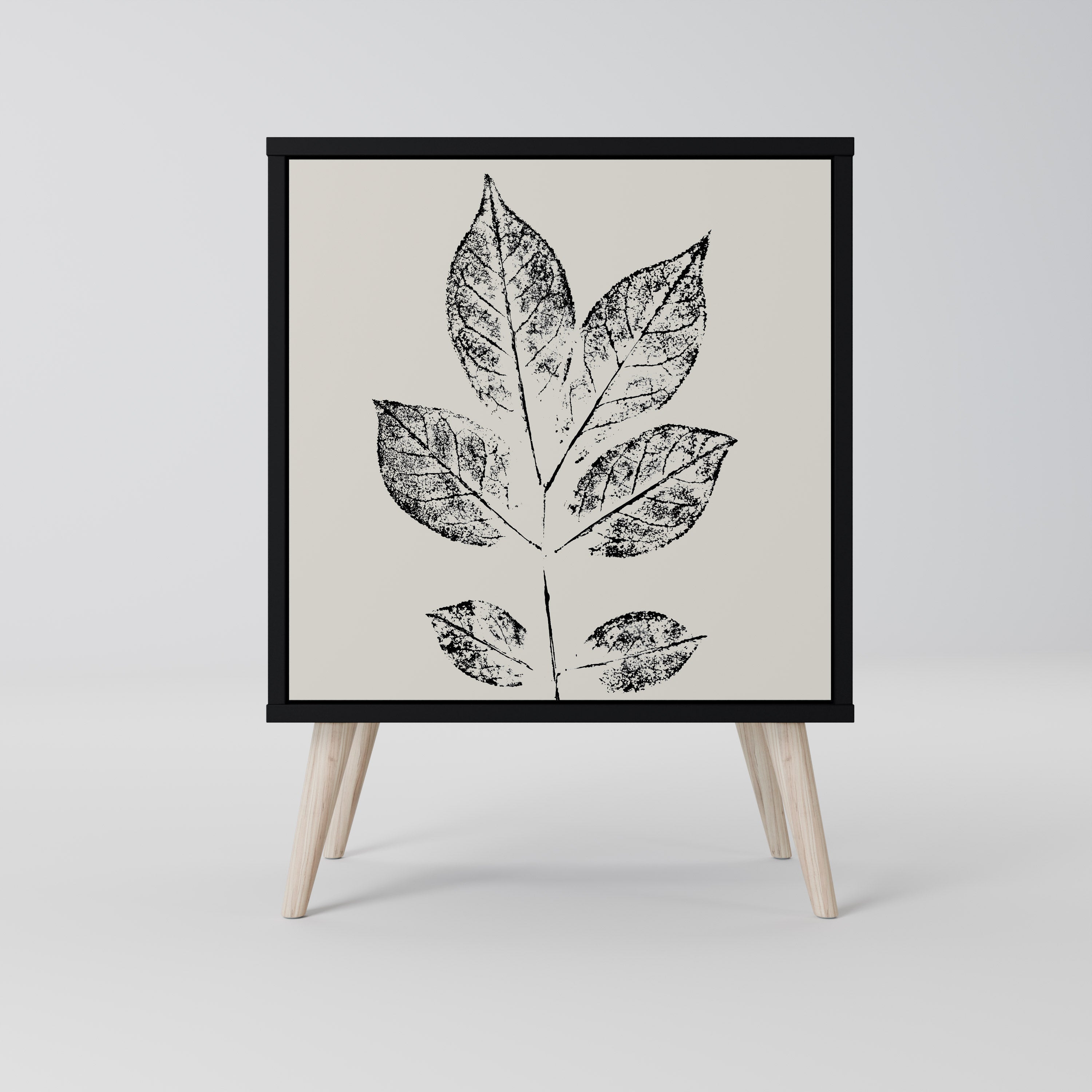 LEAFY STAMPS Aparador de 1 Porta em Acabamento Preto
