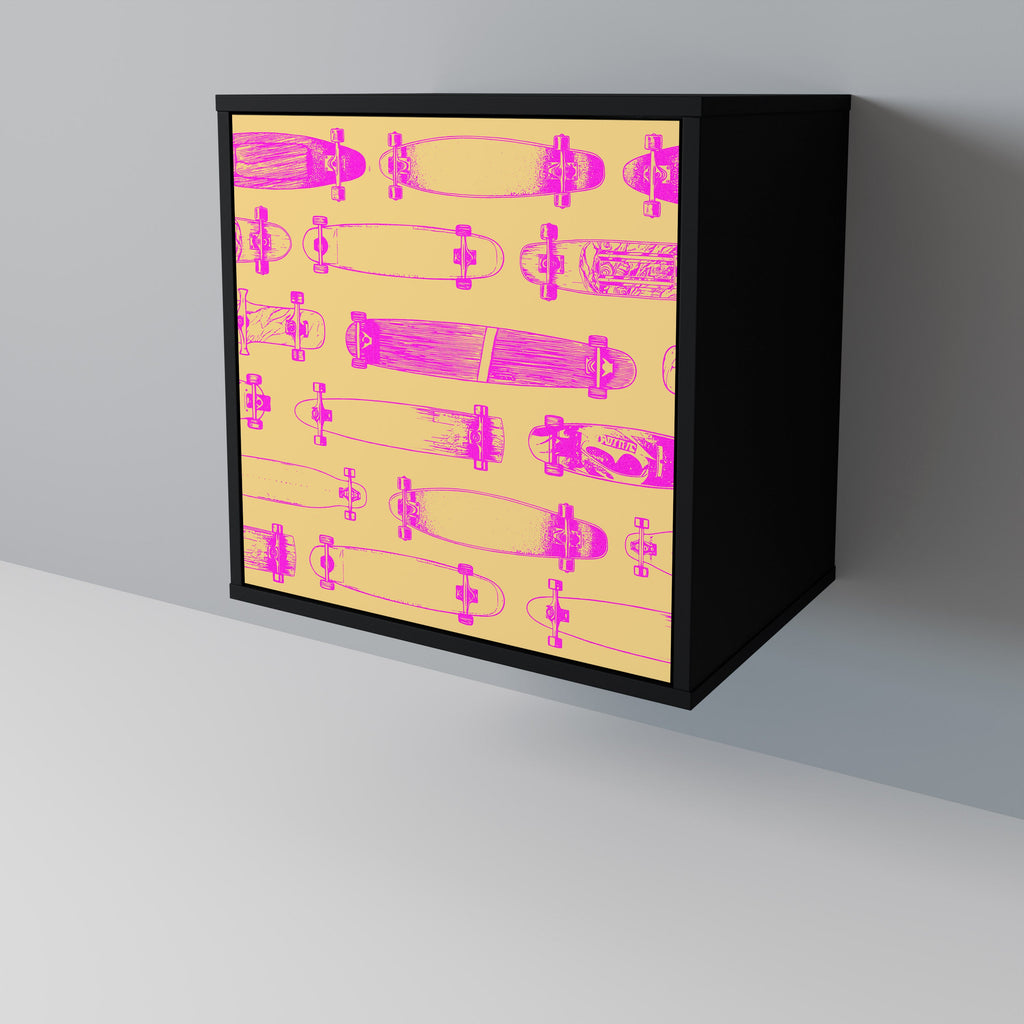 SKATEBOARD ARTISTRY Aparador de 1 Porta em Acabamento Preto