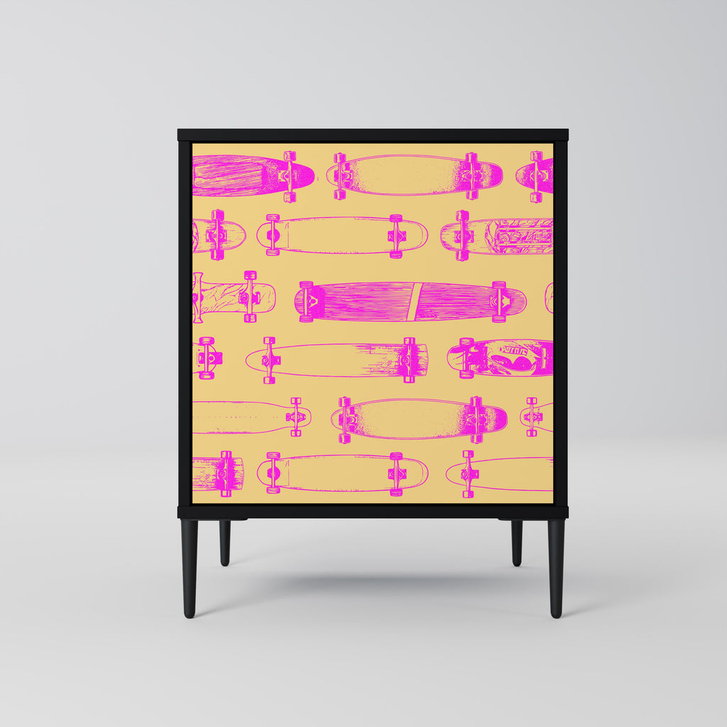 SKATEBOARD ARTISTRY Aparador de 1 Porta em Acabamento Preto