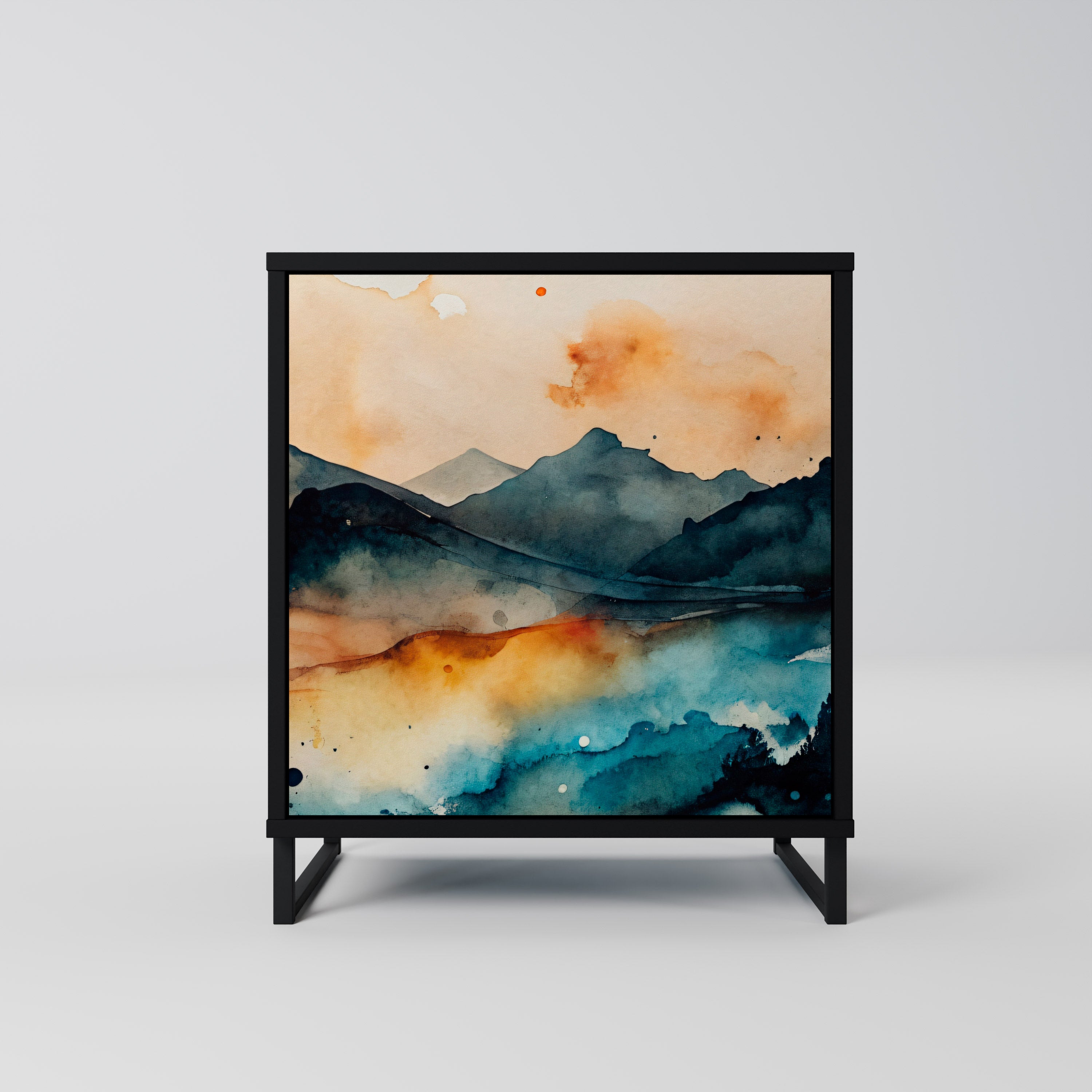 OMINOUS MOUNTAINS Aparador de 1 Porta em Acabamento Preto