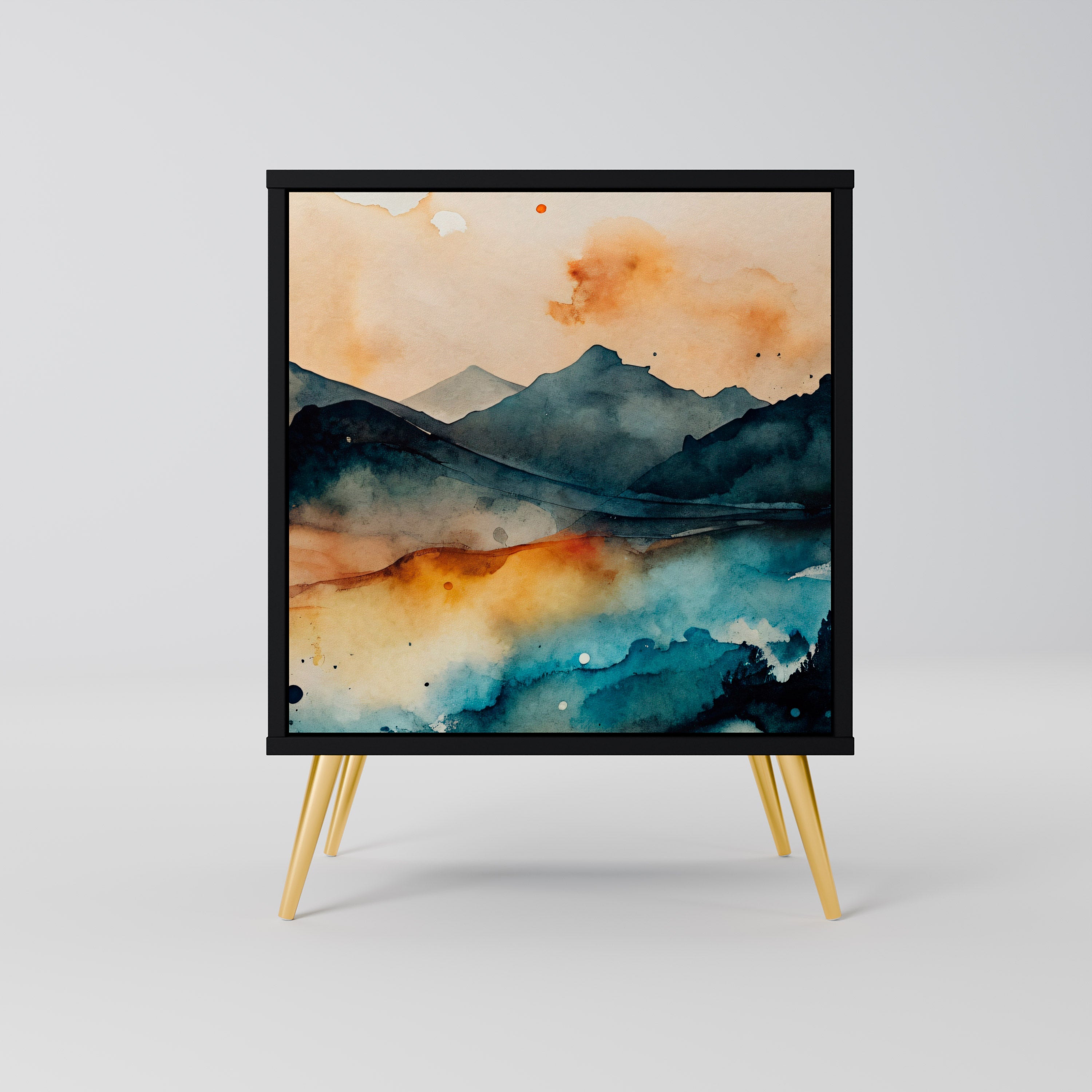 OMINOUS MOUNTAINS Aparador de 1 Porta em Acabamento Preto