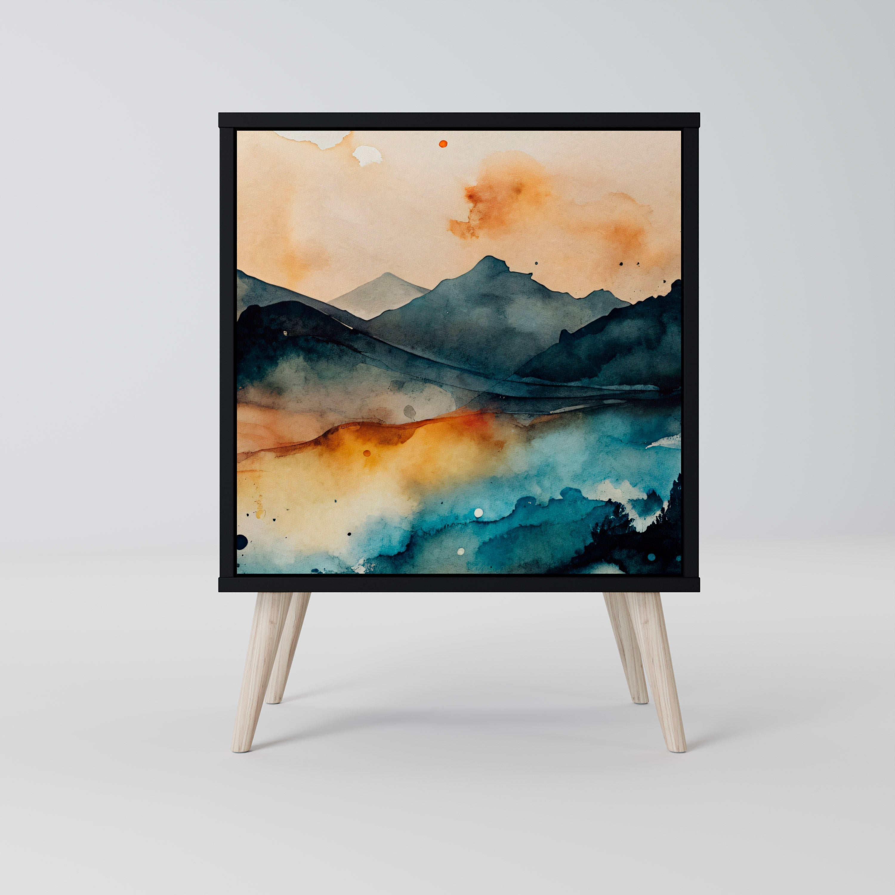 OMINOUS MOUNTAINS Aparador de 1 Porta em Acabamento Preto