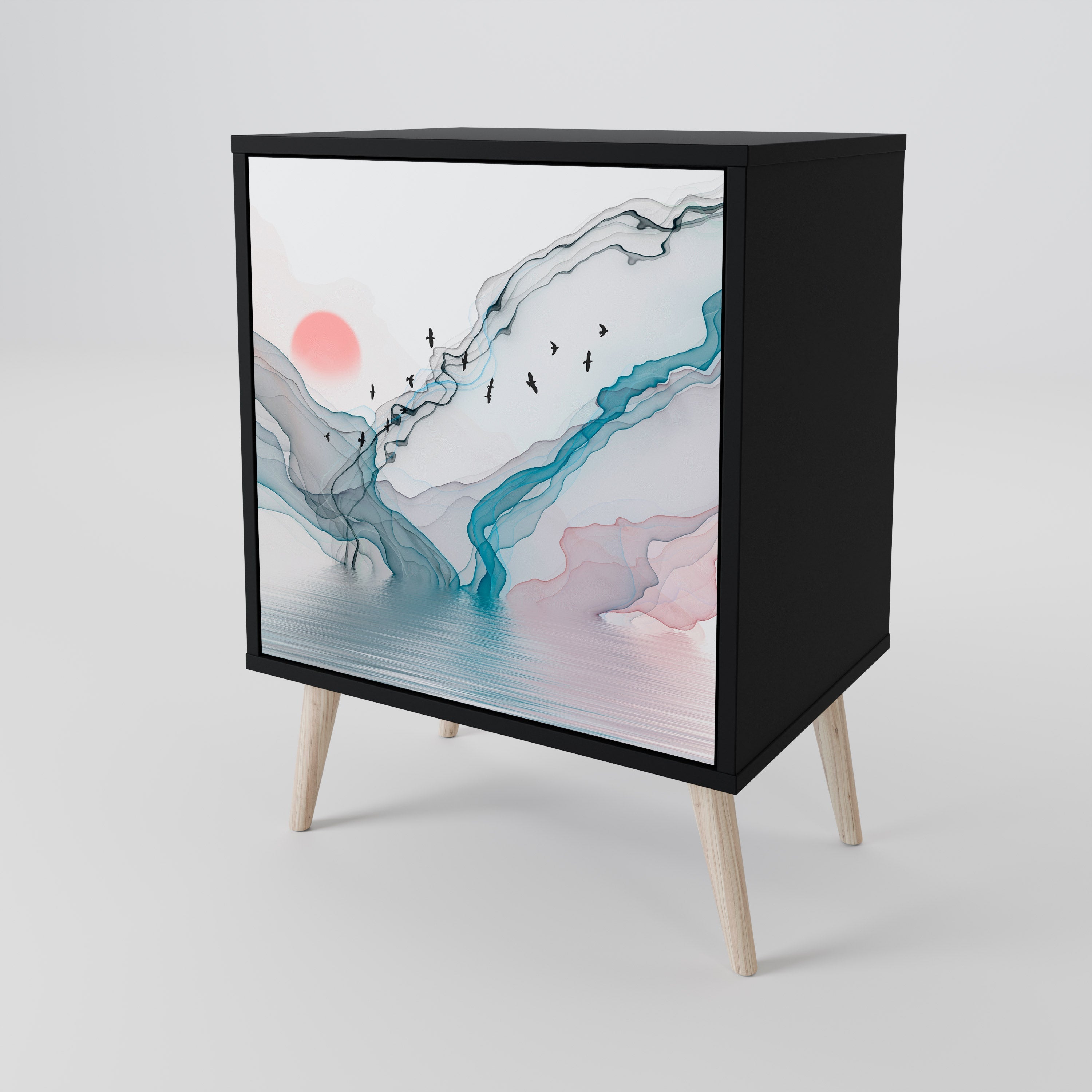 VELVET CROSSING Aparador de 1 Porta em Acabamento Preto