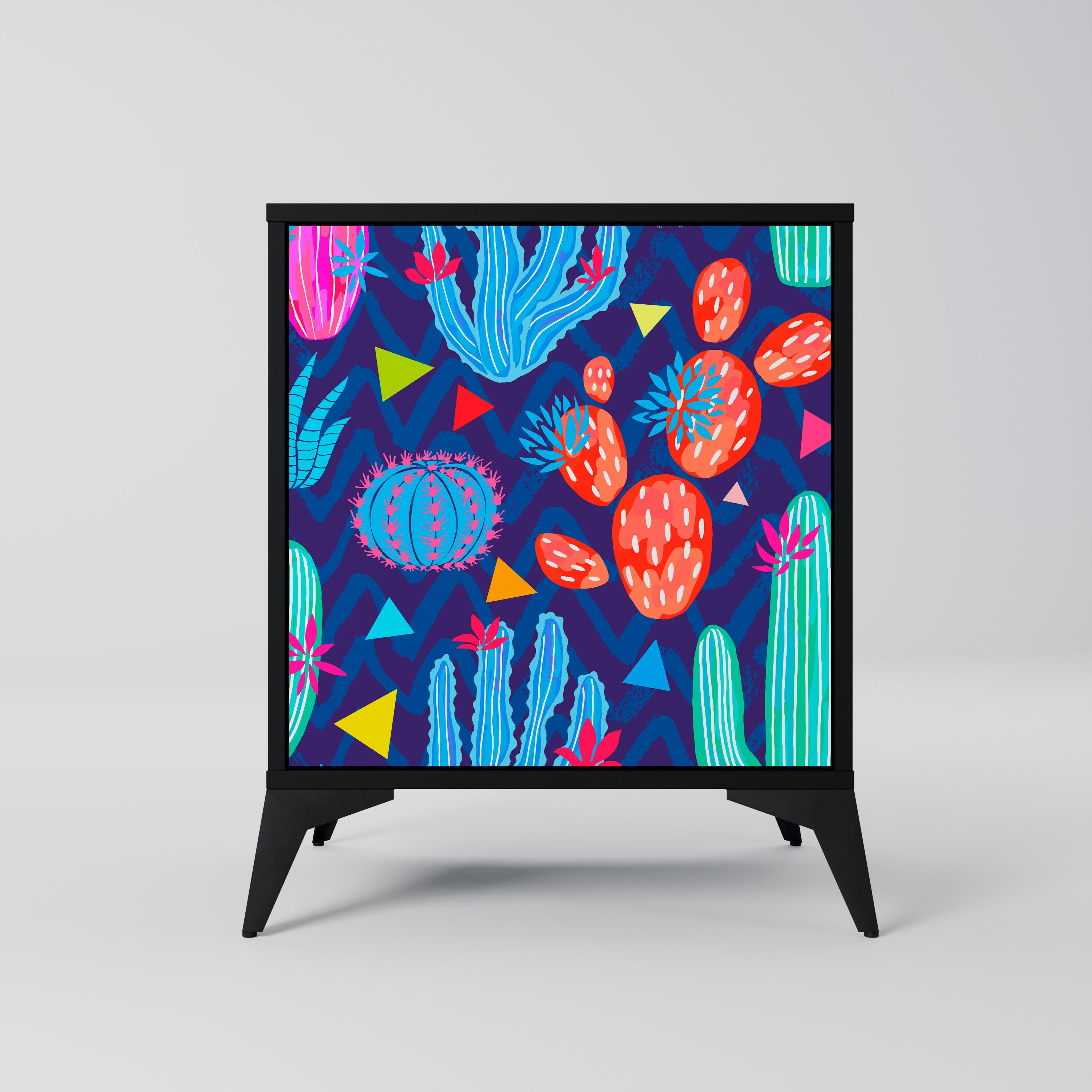 CACTUS VIBES Aparador de 1 Porta em Acabamento Preto