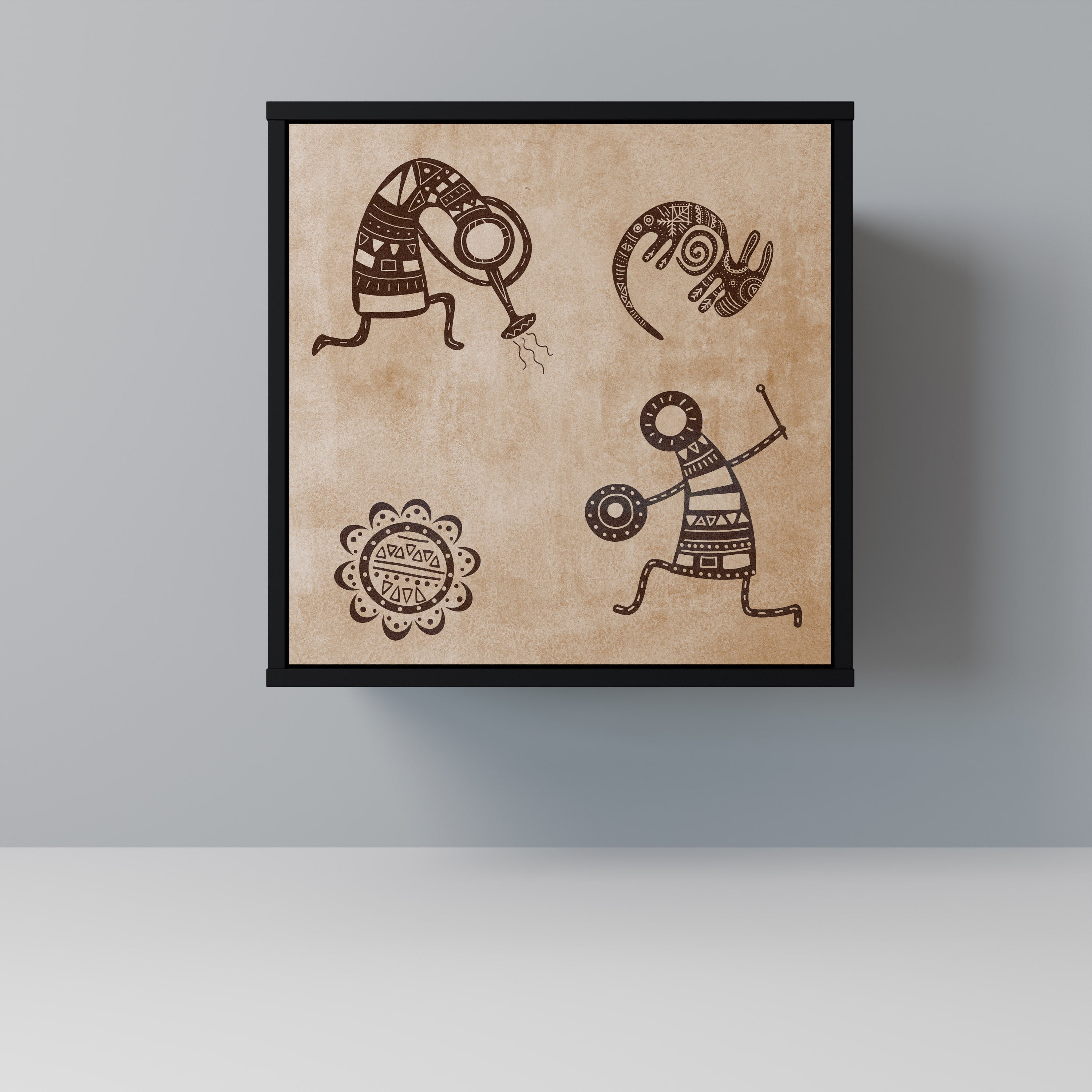 AFRICAN STYLE Aparador de 1 Porta em Acabamento Preto