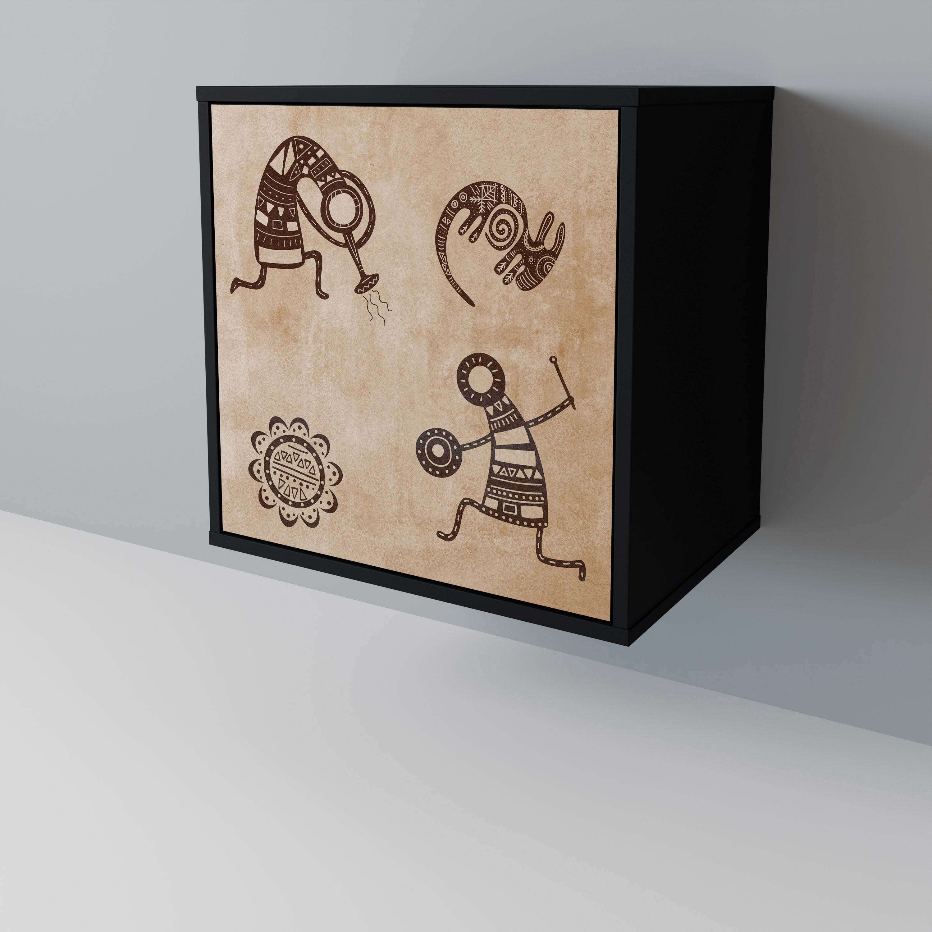 AFRICAN STYLE Aparador de 1 Porta em Acabamento Preto