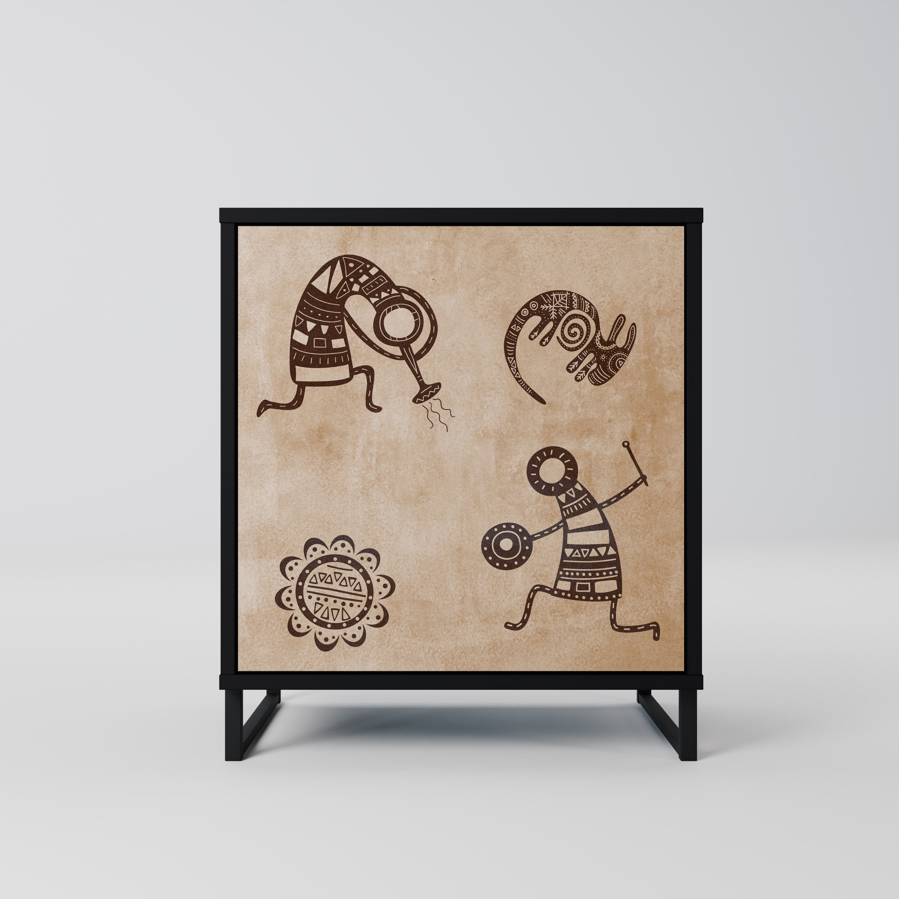 AFRICAN STYLE Aparador de 1 Porta em Acabamento Preto