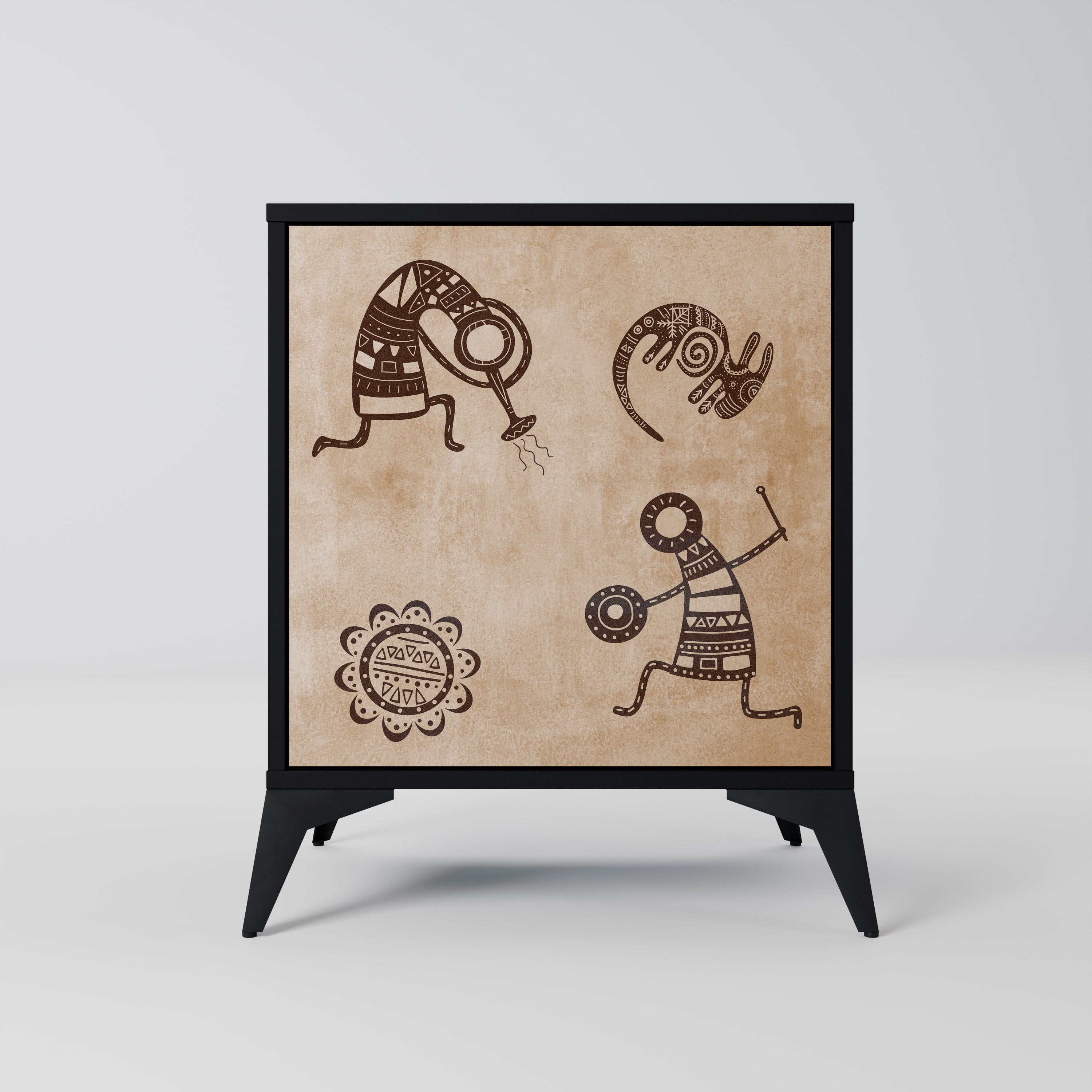 AFRICAN STYLE Aparador de 1 Porta em Acabamento Preto