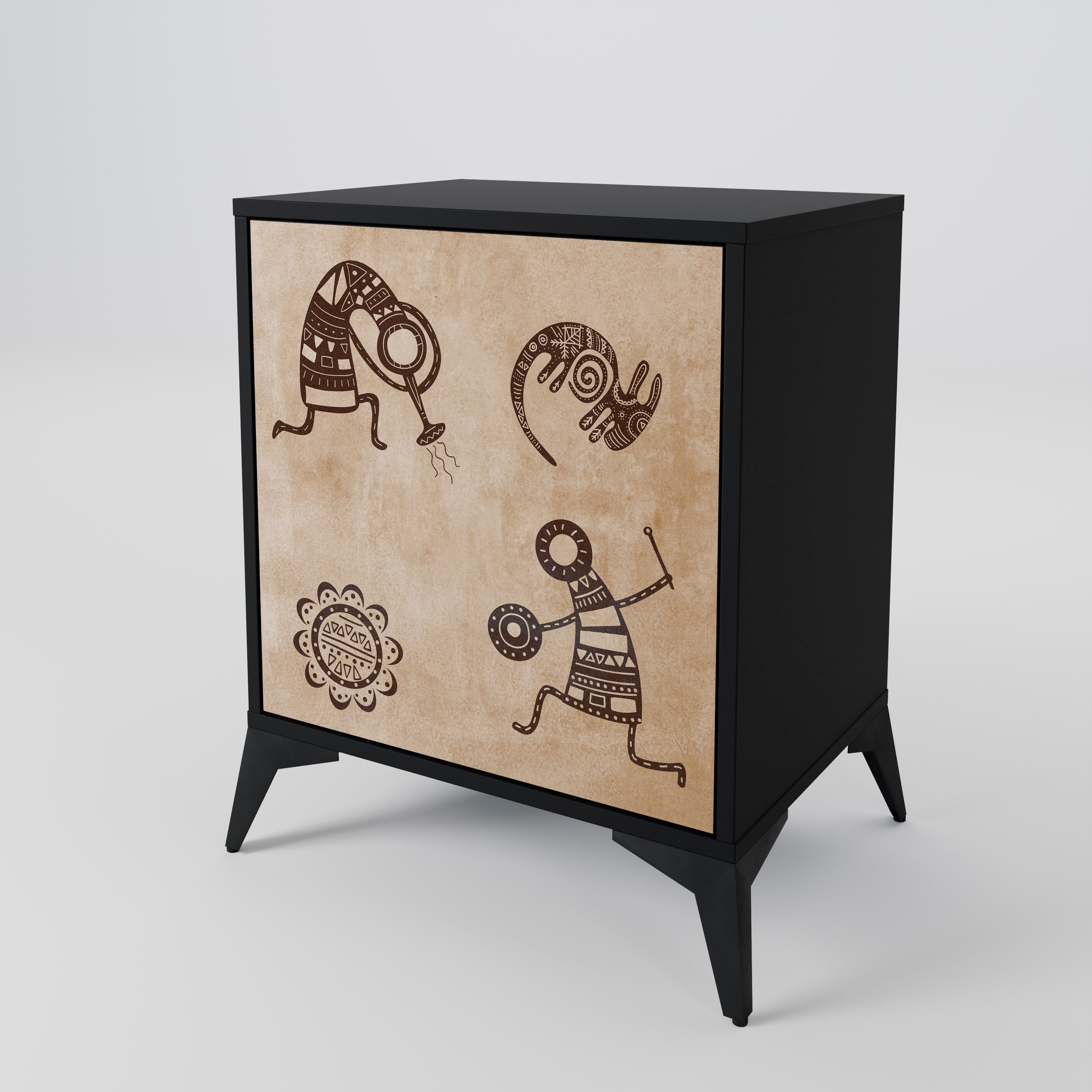 AFRICAN STYLE Aparador de 1 Porta em Acabamento Preto