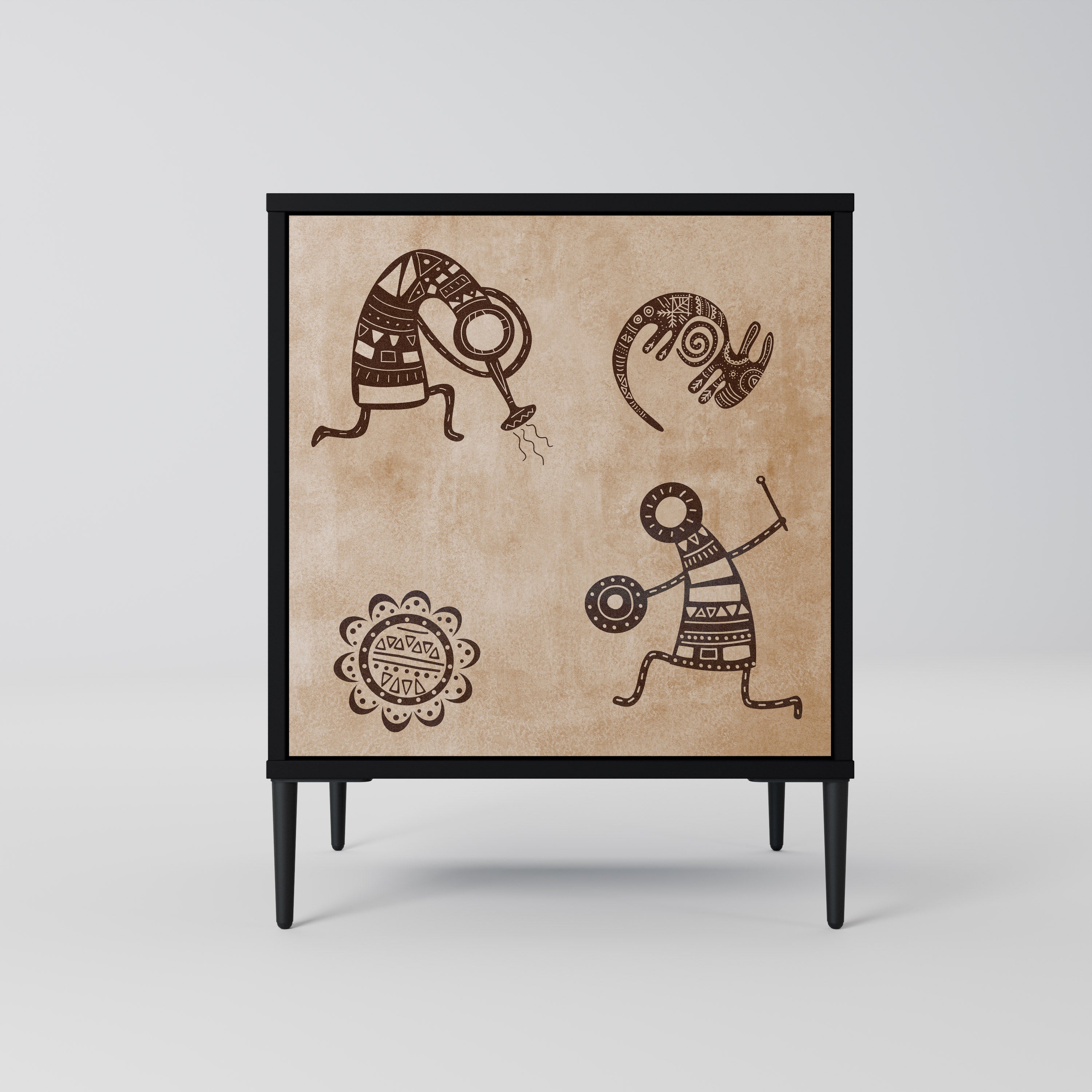 AFRICAN STYLE Aparador de 1 Porta em Acabamento Preto