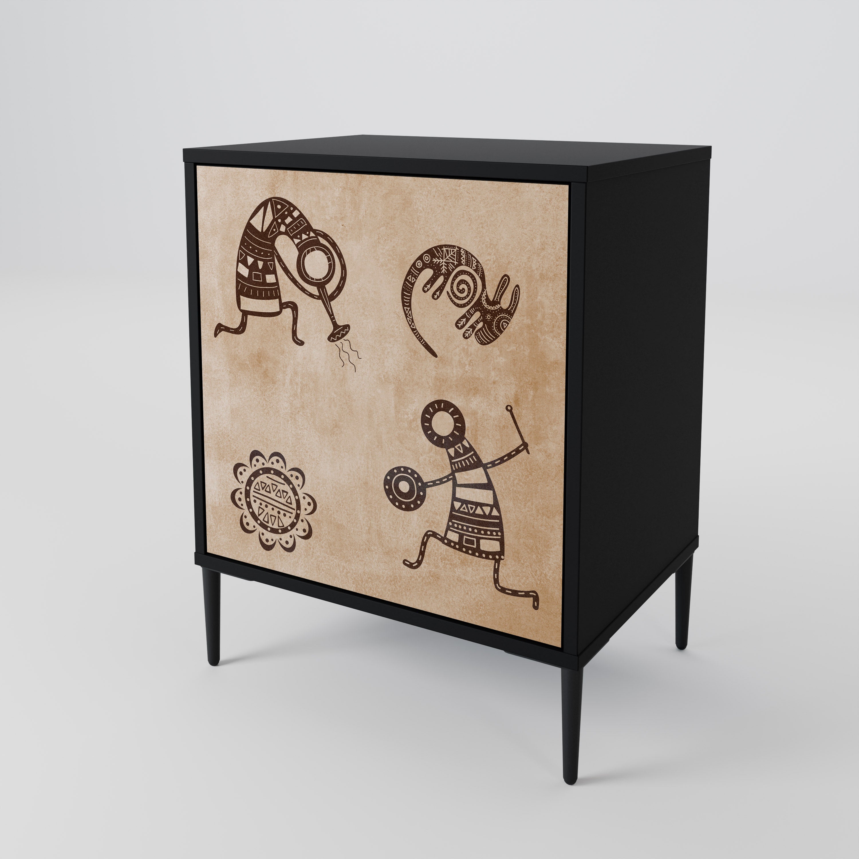 AFRICAN STYLE Aparador de 1 Porta em Acabamento Preto