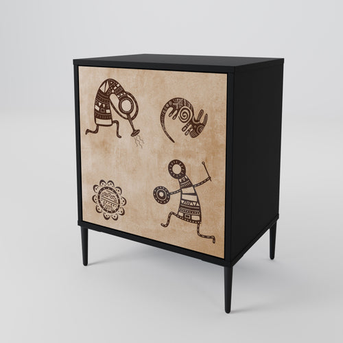 AFRICAN STYLE Aparador de 1 Porta em Acabamento Preto