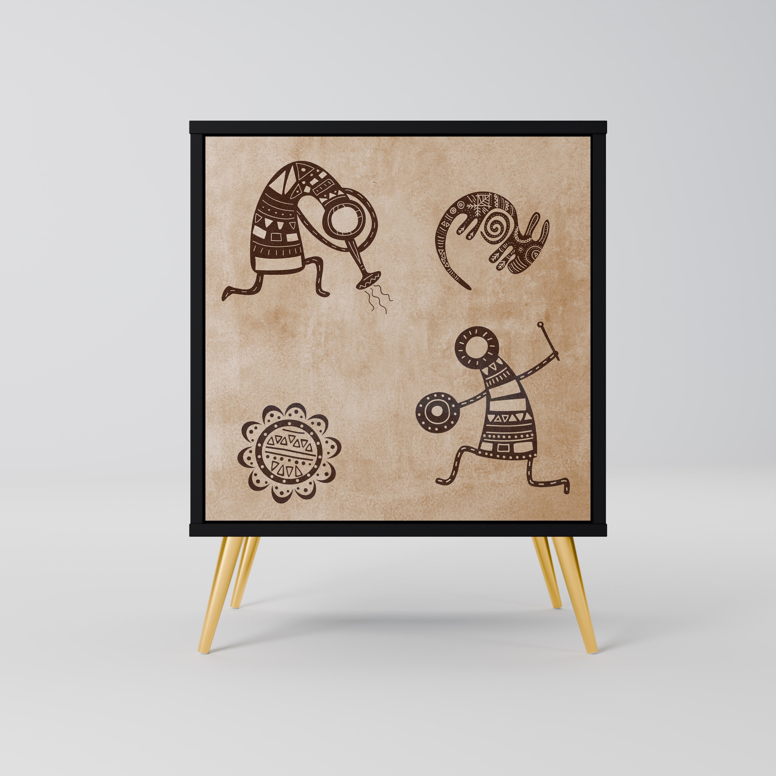 AFRICAN STYLE Aparador de 1 Porta em Acabamento Preto