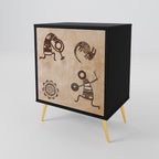 AFRICAN STYLE Aparador de 1 Porta em Acabamento Preto