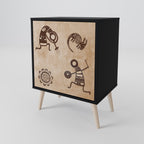 AFRICAN STYLE Aparador de 1 Porta em Acabamento Preto