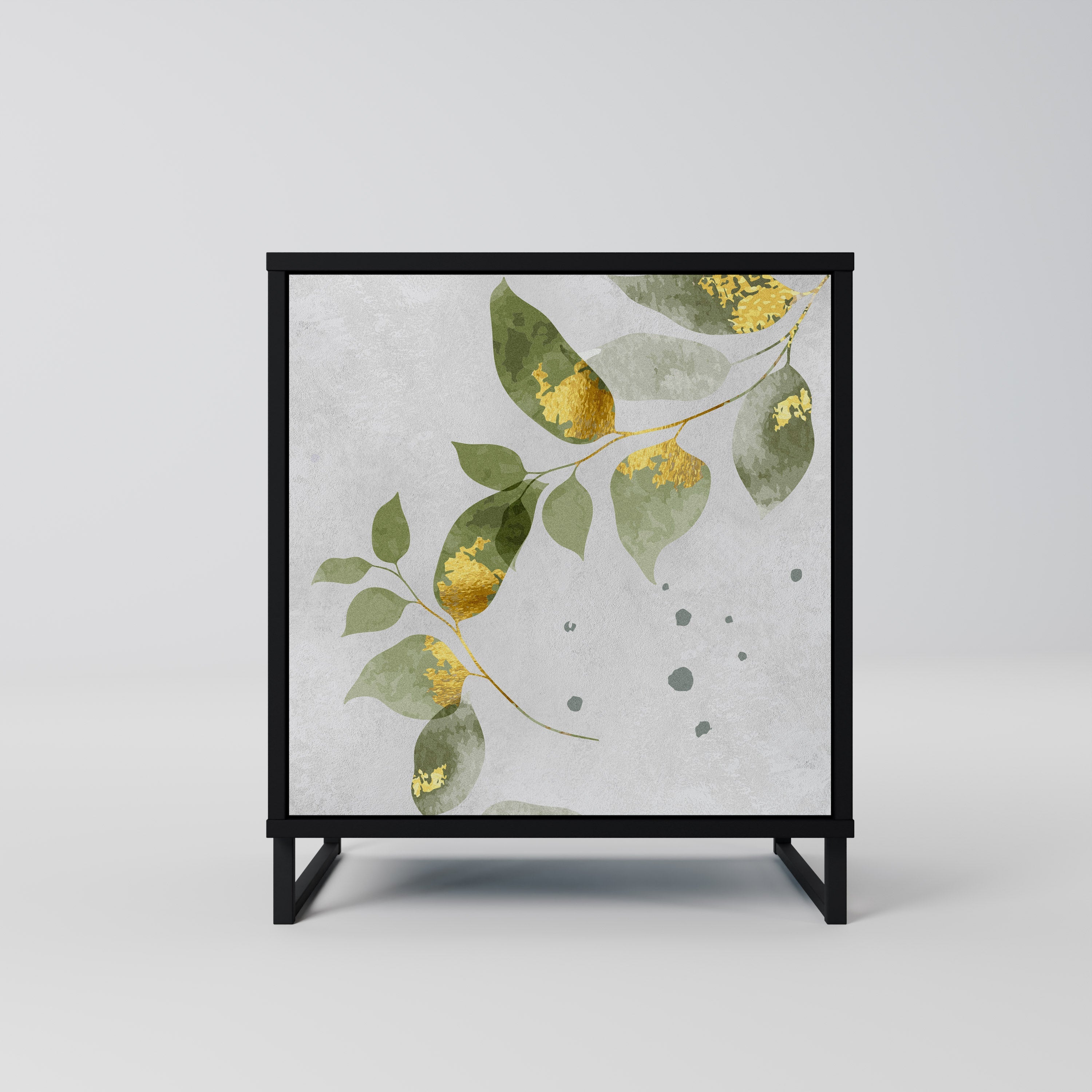 ELEGANT BOTANICS Aparador de 1 Porta em Acabamento Preto