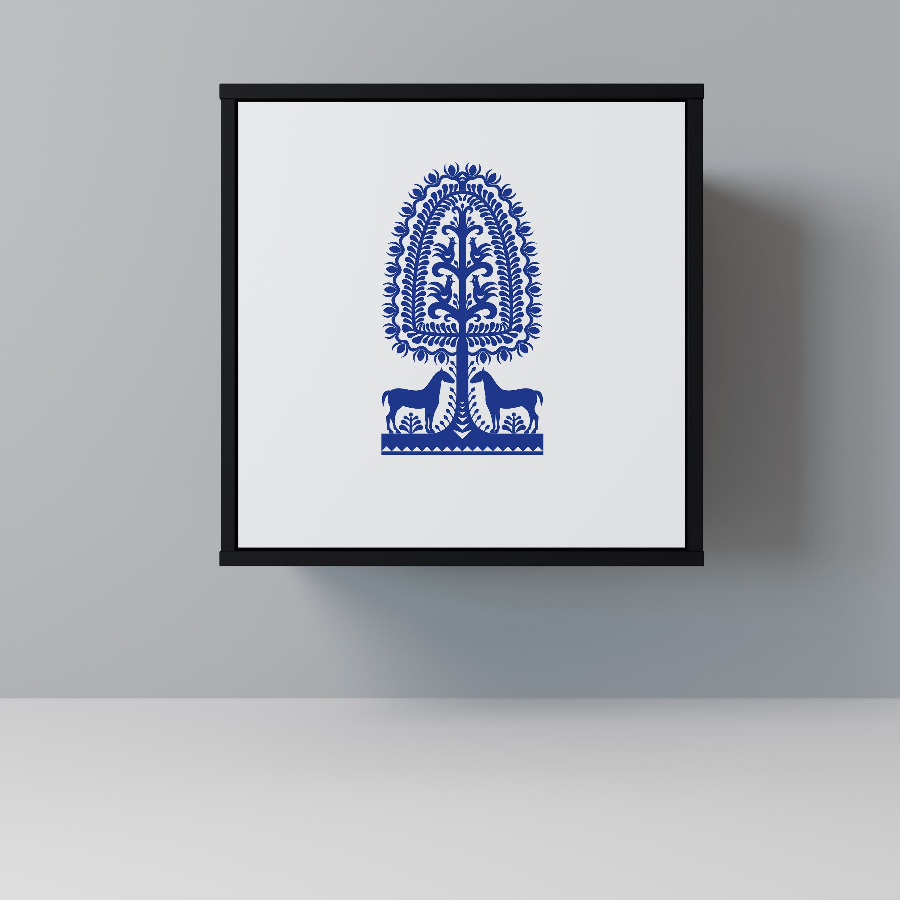 POLISH FOLK ART Aparador de 1 Porta em Acabamento Preto