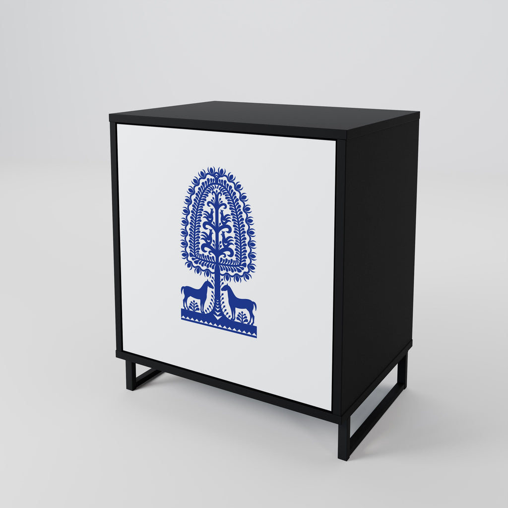 POLISH FOLK ART Aparador de 1 Porta em Acabamento Preto