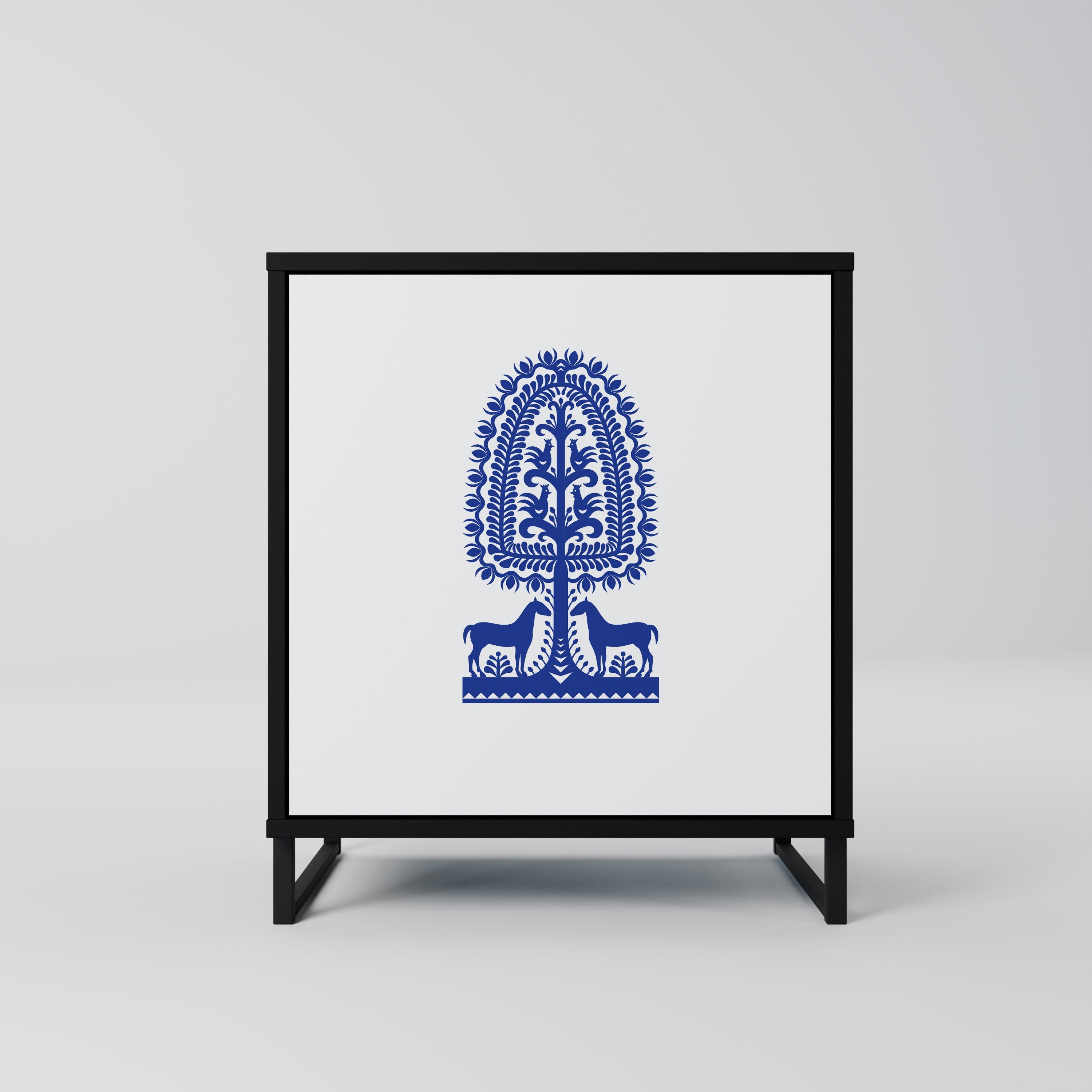 POLISH FOLK ART Aparador de 1 Porta em Acabamento Preto