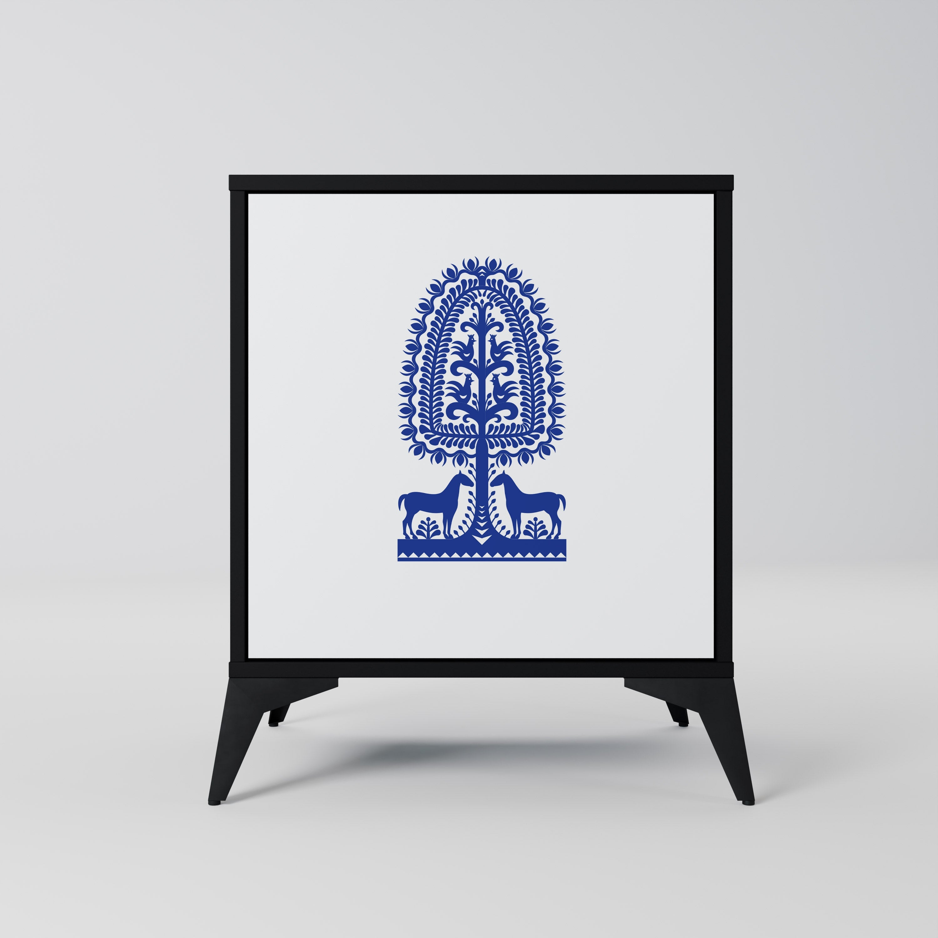 POLISH FOLK ART Aparador de 1 Porta em Acabamento Preto