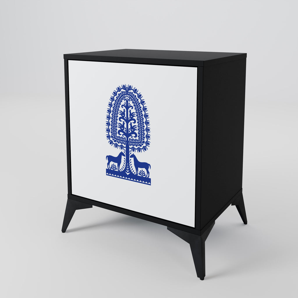 POLISH FOLK ART Aparador de 1 Porta em Acabamento Preto