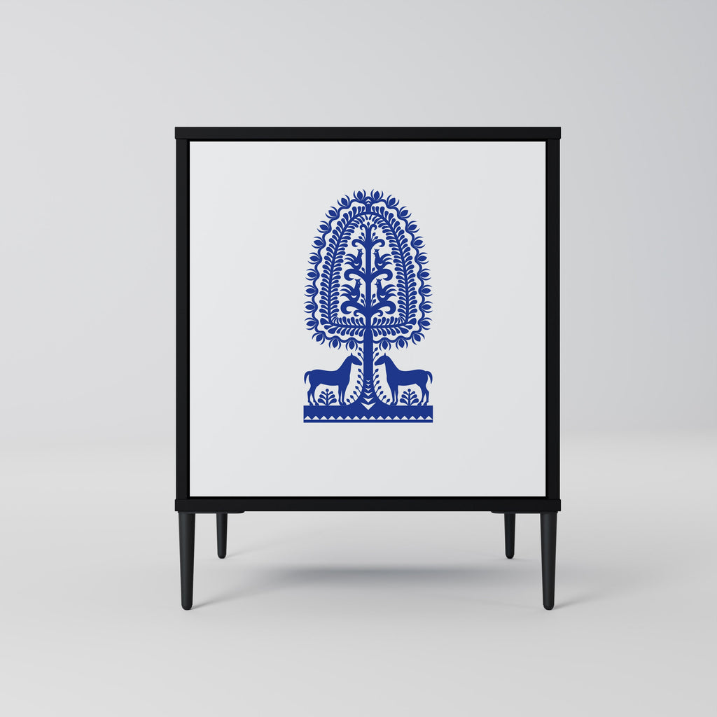 POLISH FOLK ART Aparador de 1 Porta em Acabamento Preto