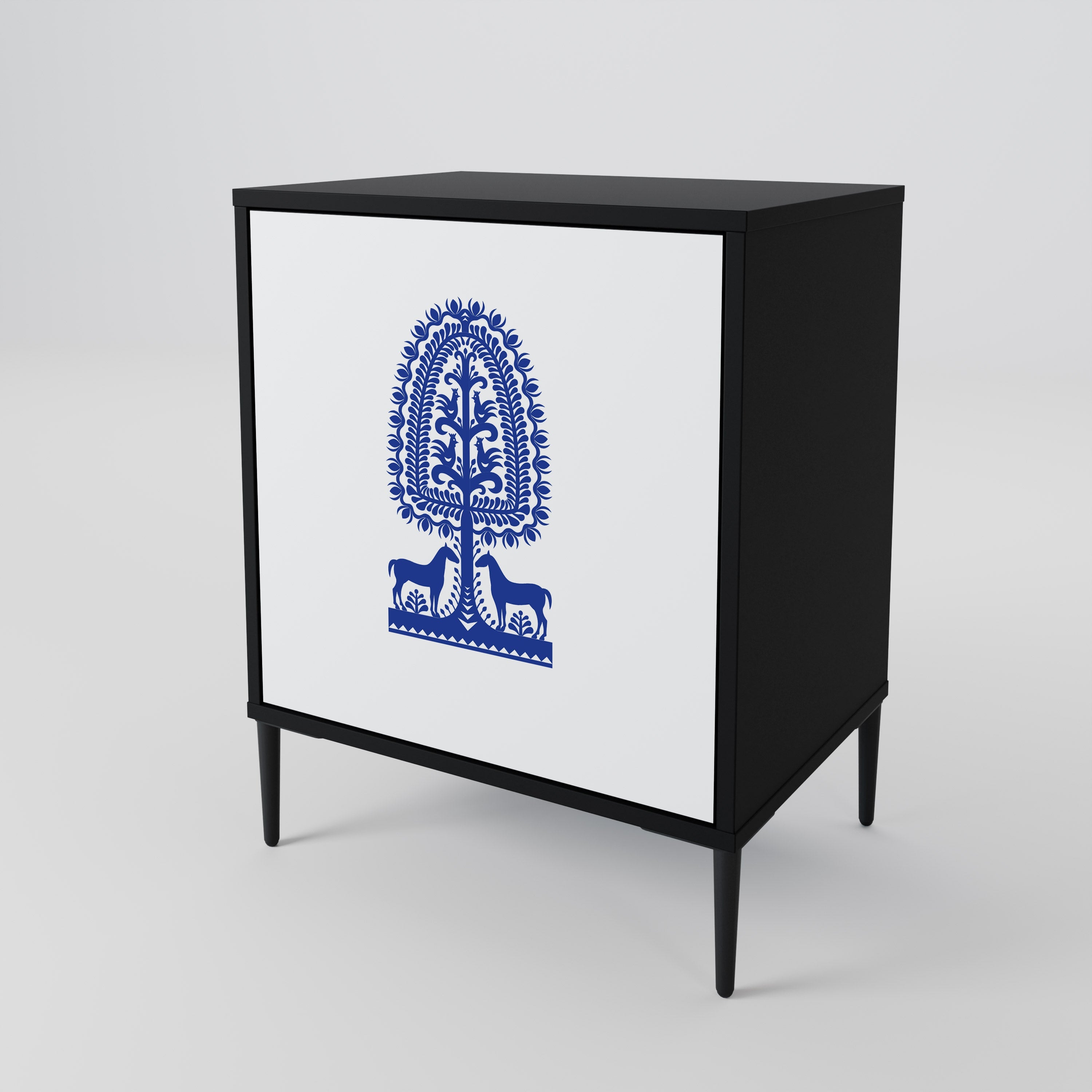 POLISH FOLK ART Aparador de 1 Porta em Acabamento Preto