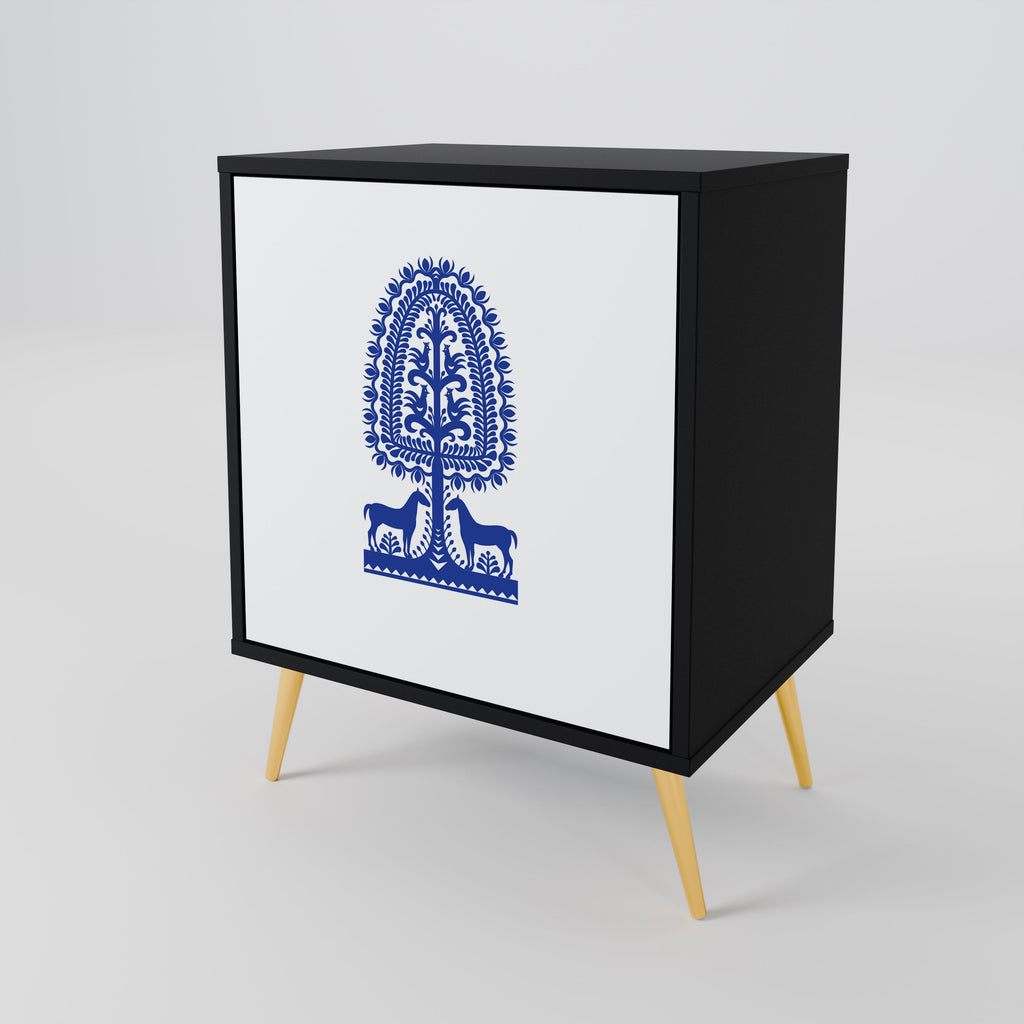 POLISH FOLK ART Aparador de 1 Porta em Acabamento Preto