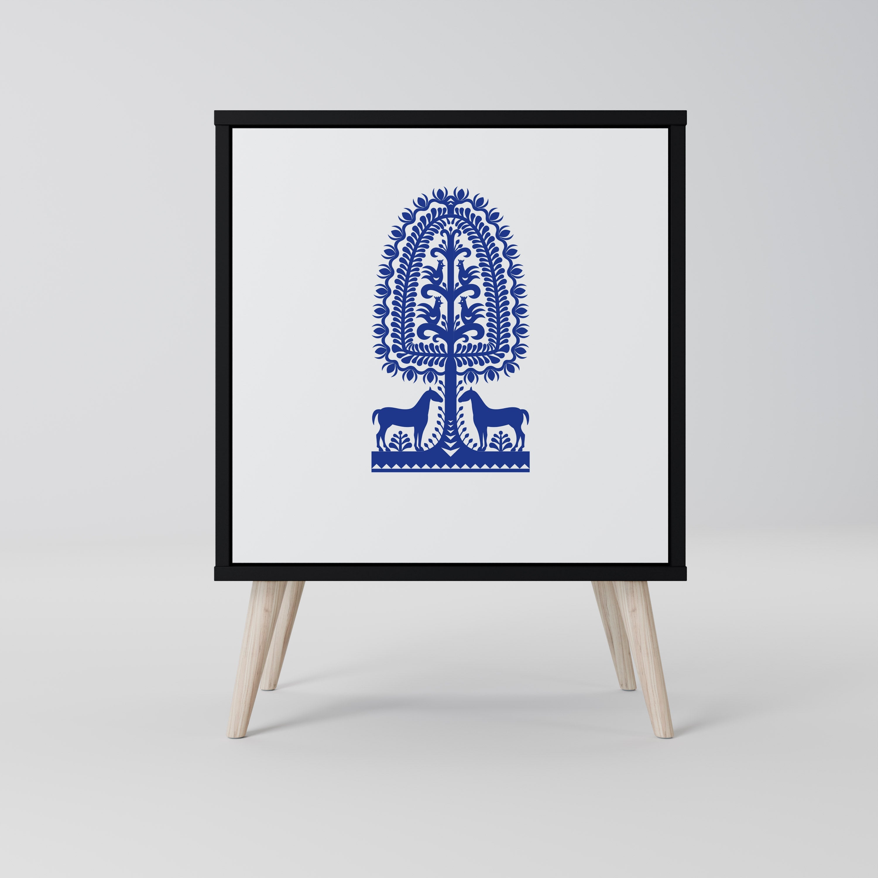 POLISH FOLK ART Aparador de 1 Porta em Acabamento Preto