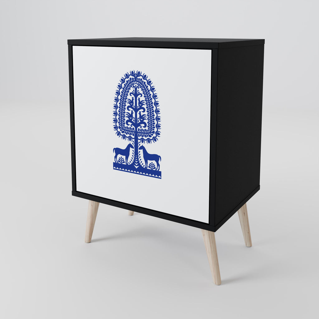 POLISH FOLK ART Aparador de 1 Porta em Acabamento Preto