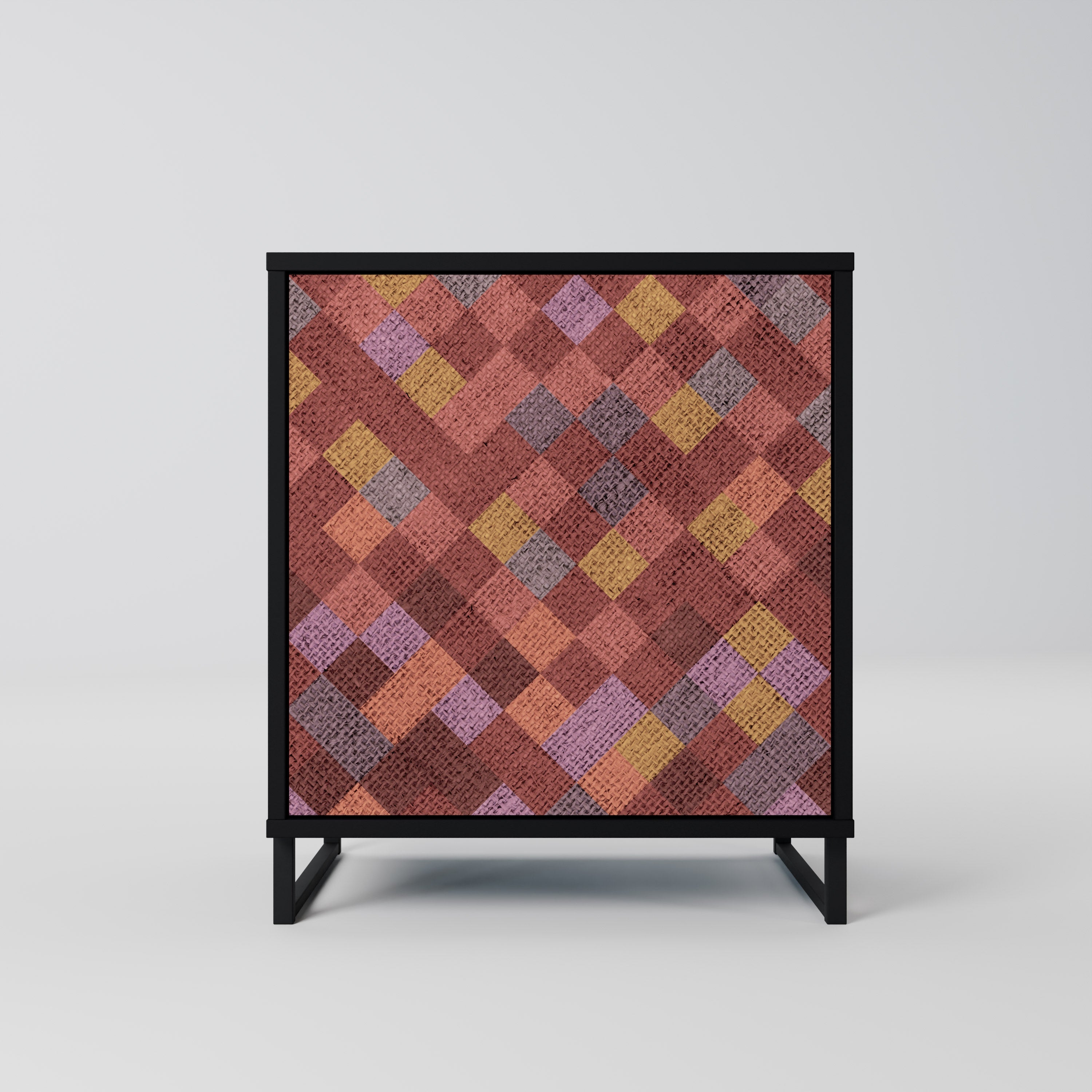 PAINTED SQUARES Aparador de 1 Porta em Acabamento Preto