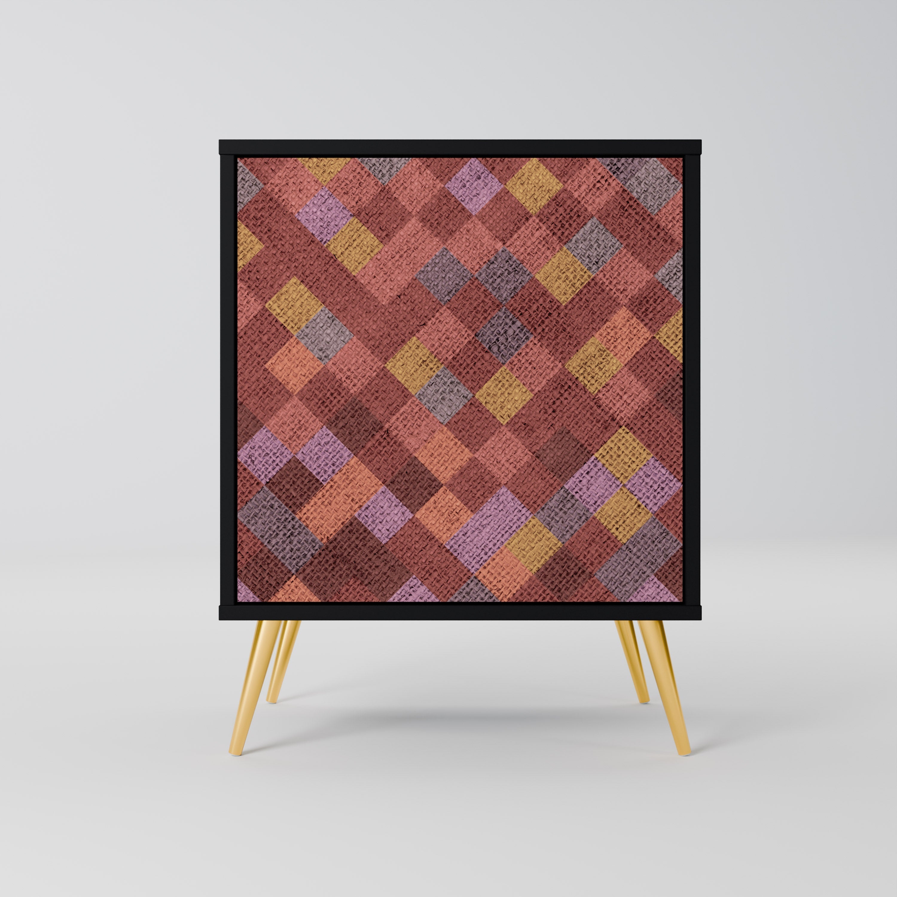 PAINTED SQUARES Aparador de 1 Porta em Acabamento Preto