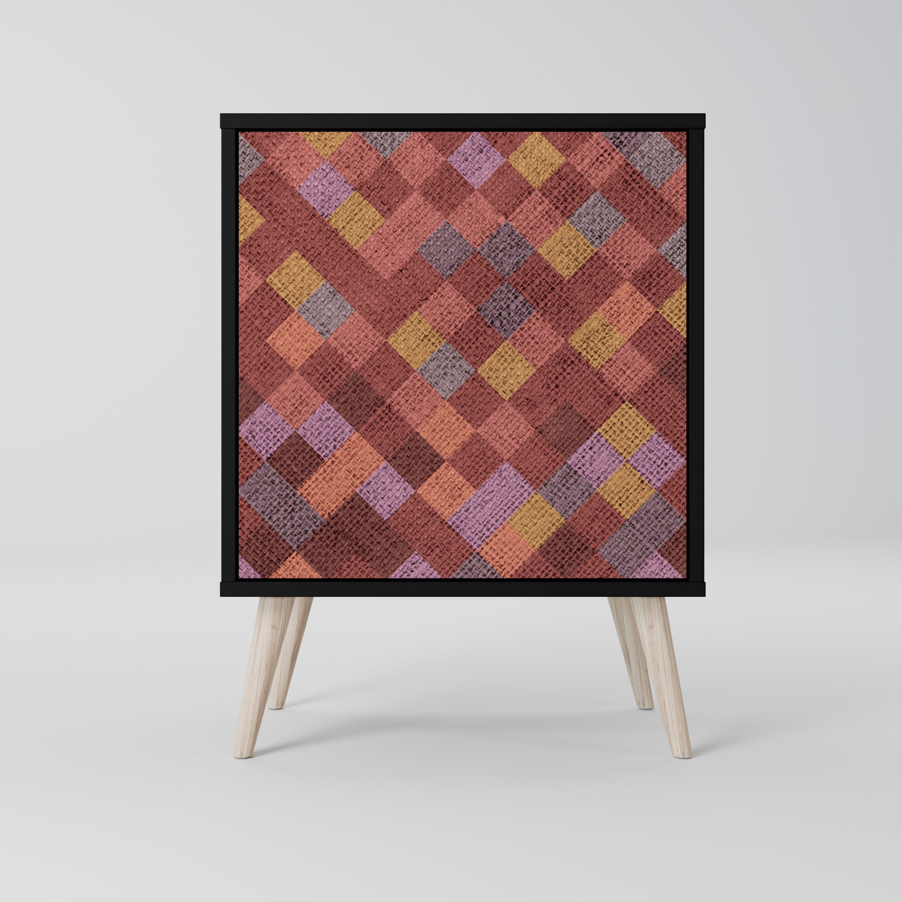 PAINTED SQUARES Aparador de 1 Porta em Acabamento Preto