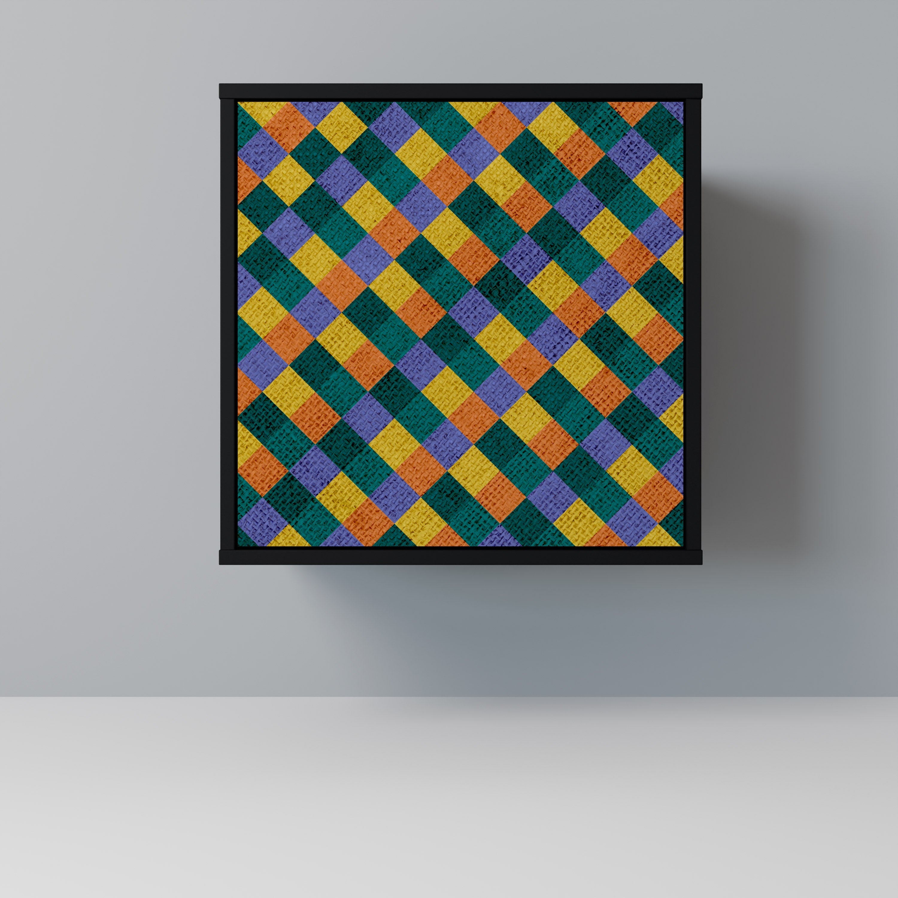 PAINTED SQUARES MIX Aparador de 1 Porta em Acabamento Preto